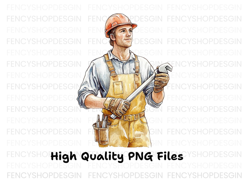 Skilled Worker with Wrench Clipart Bundle