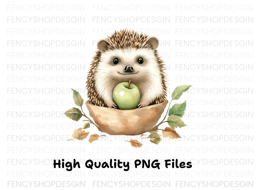 Cute Hedgehog with Apples Clipart Bundle