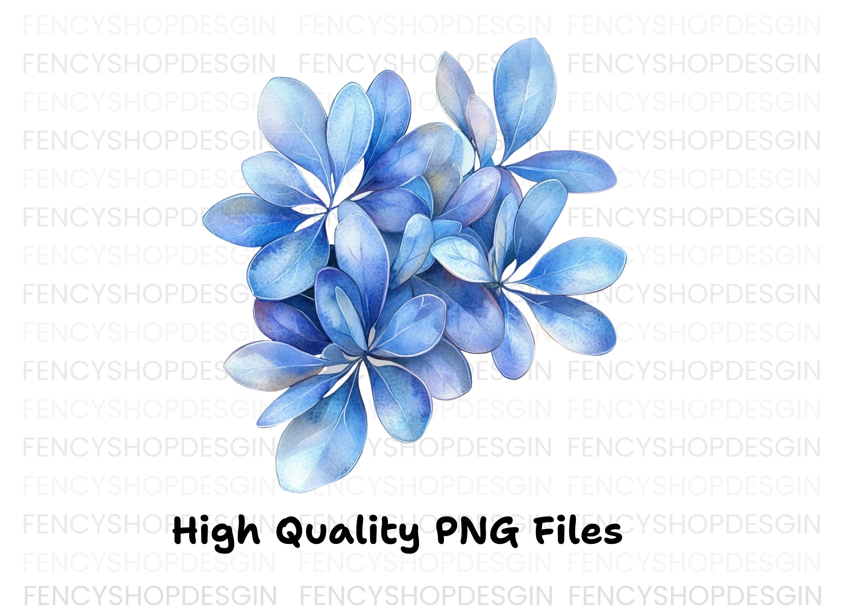 Blue Succulent and Leaf Clipart Bundle