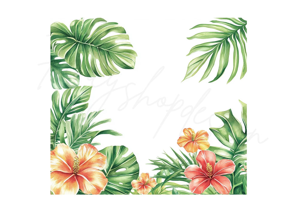 Vibrant Tropical Flowers and Leaves Clipart Bundle
