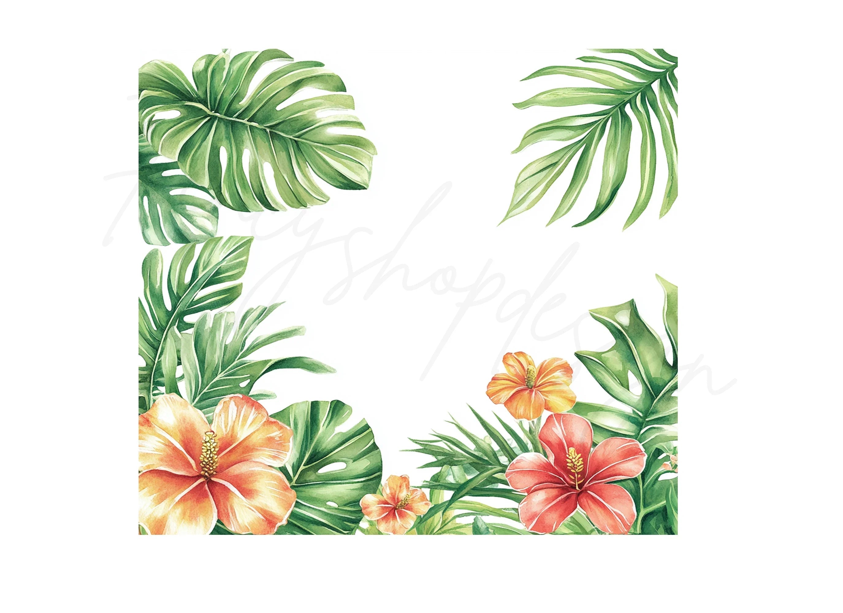 Vibrant Tropical Flowers and Leaves Clipart Bundle