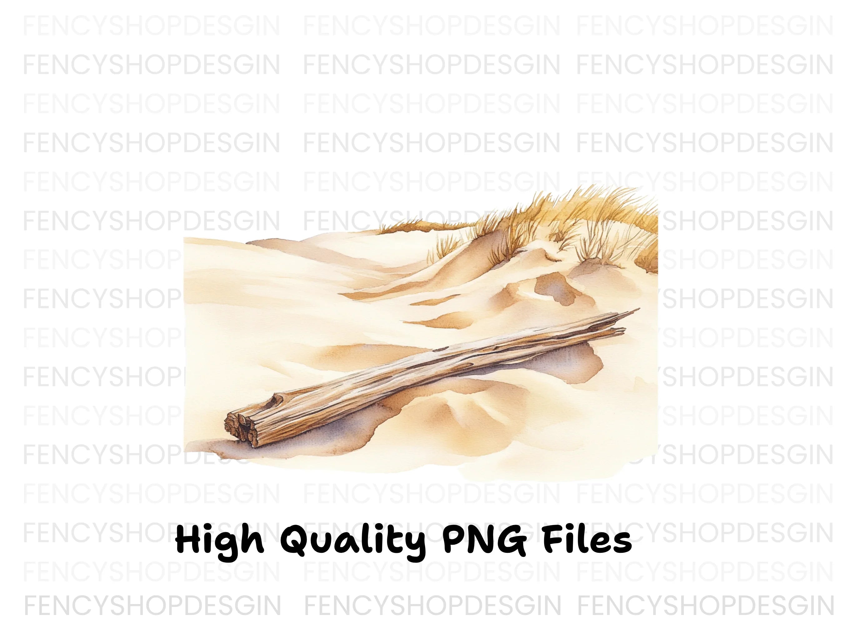 Driftwood on Sandy Beach Clipart Bundle