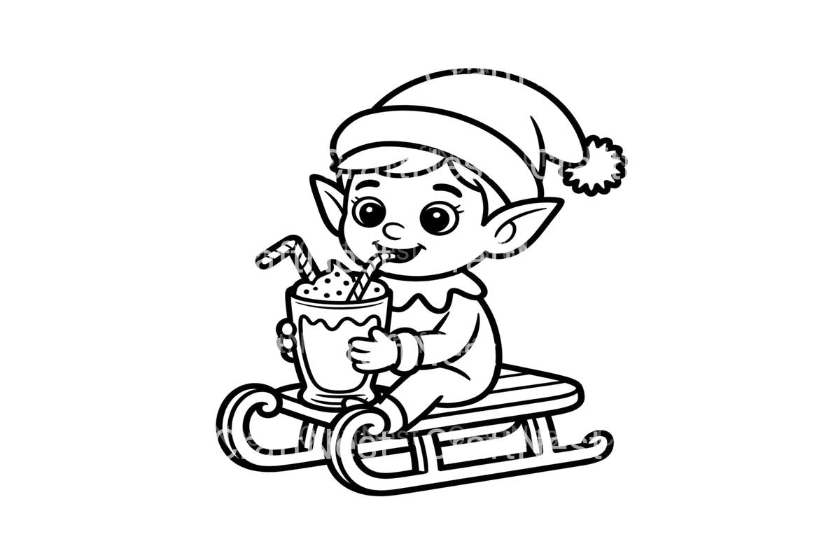 Christmas Elf Sledding with Hot Cocoa Coloring Books