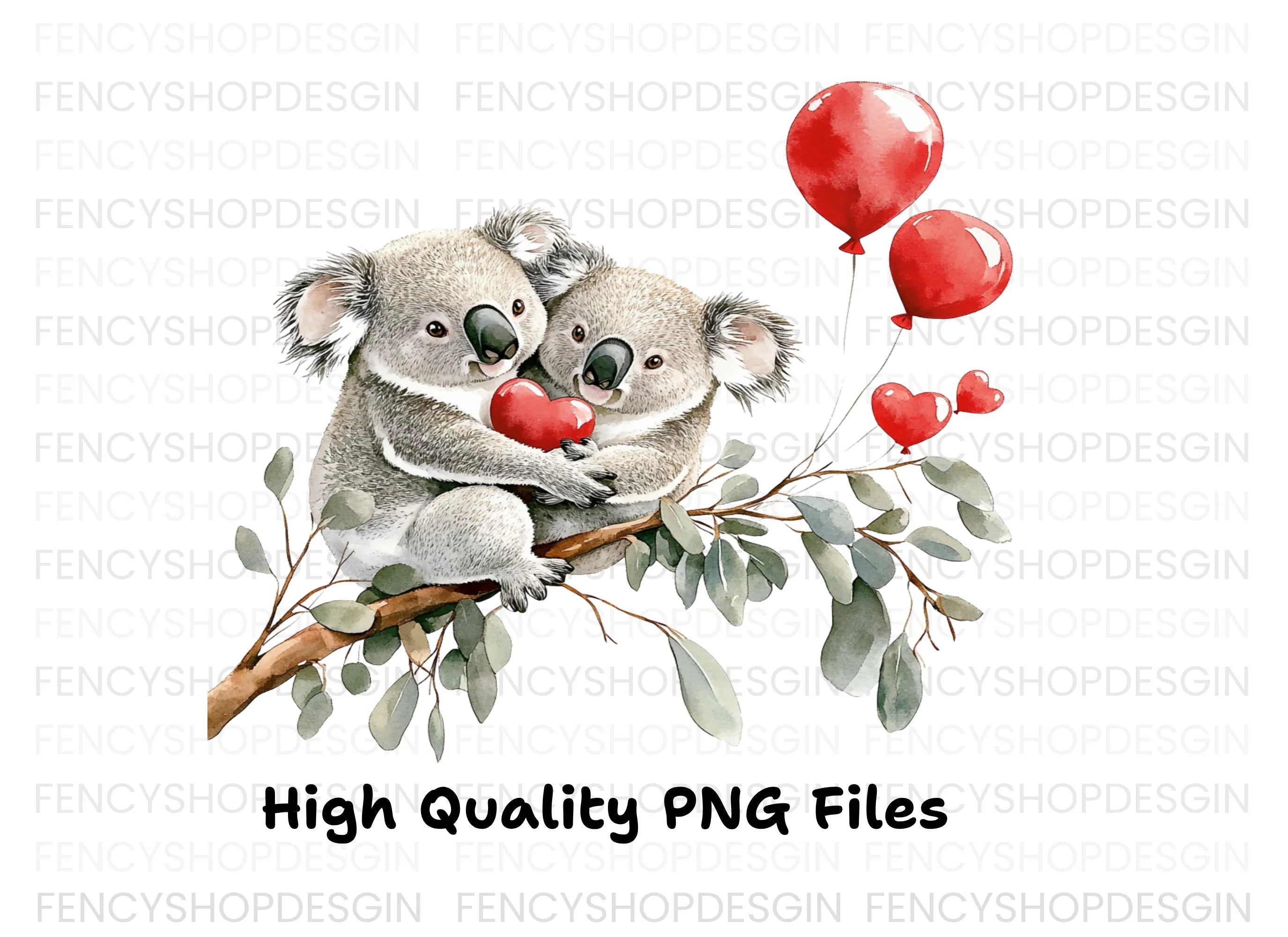 Koala Couple with Red Balloons Clipart Bundle