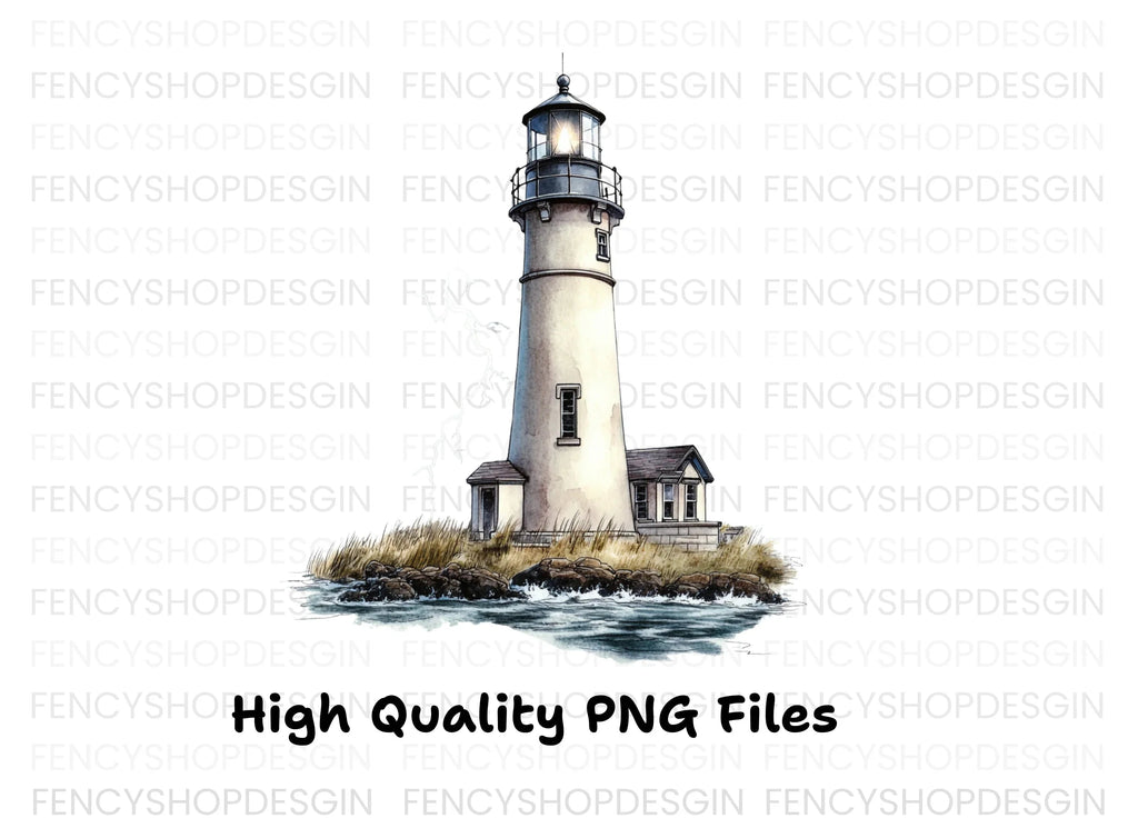 Lighthouse on Rocky Island Clipart Bundle