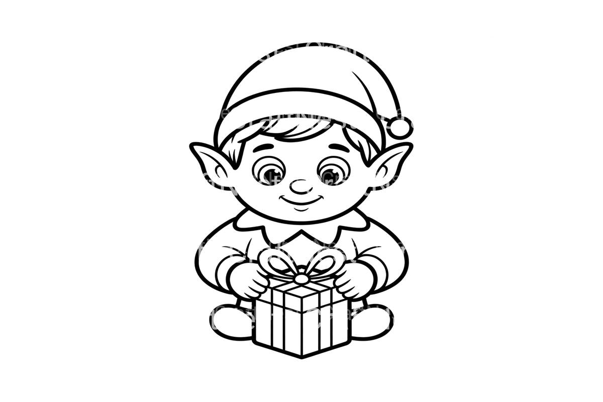 Cute Christmas Elf Gift Coloring Books