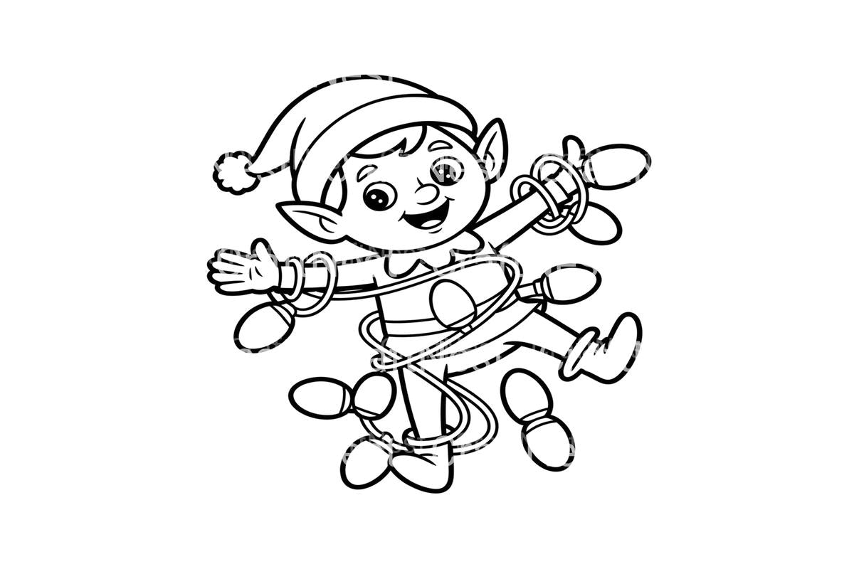 Christmas Elf Tangled in Lights Coloring Books