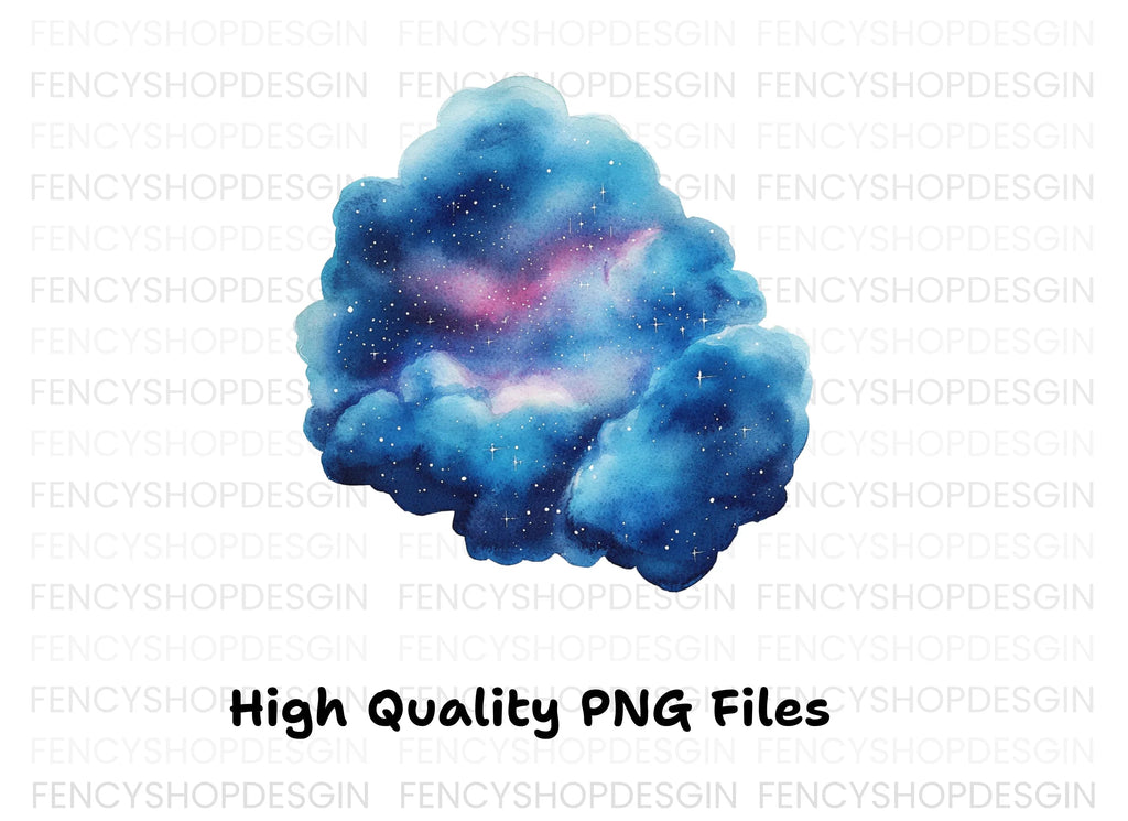 Blue Galaxy Clouds Clipart Bundle