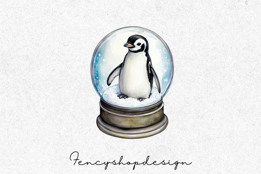 Cute Penguin Snow Globes Clipart Bundle