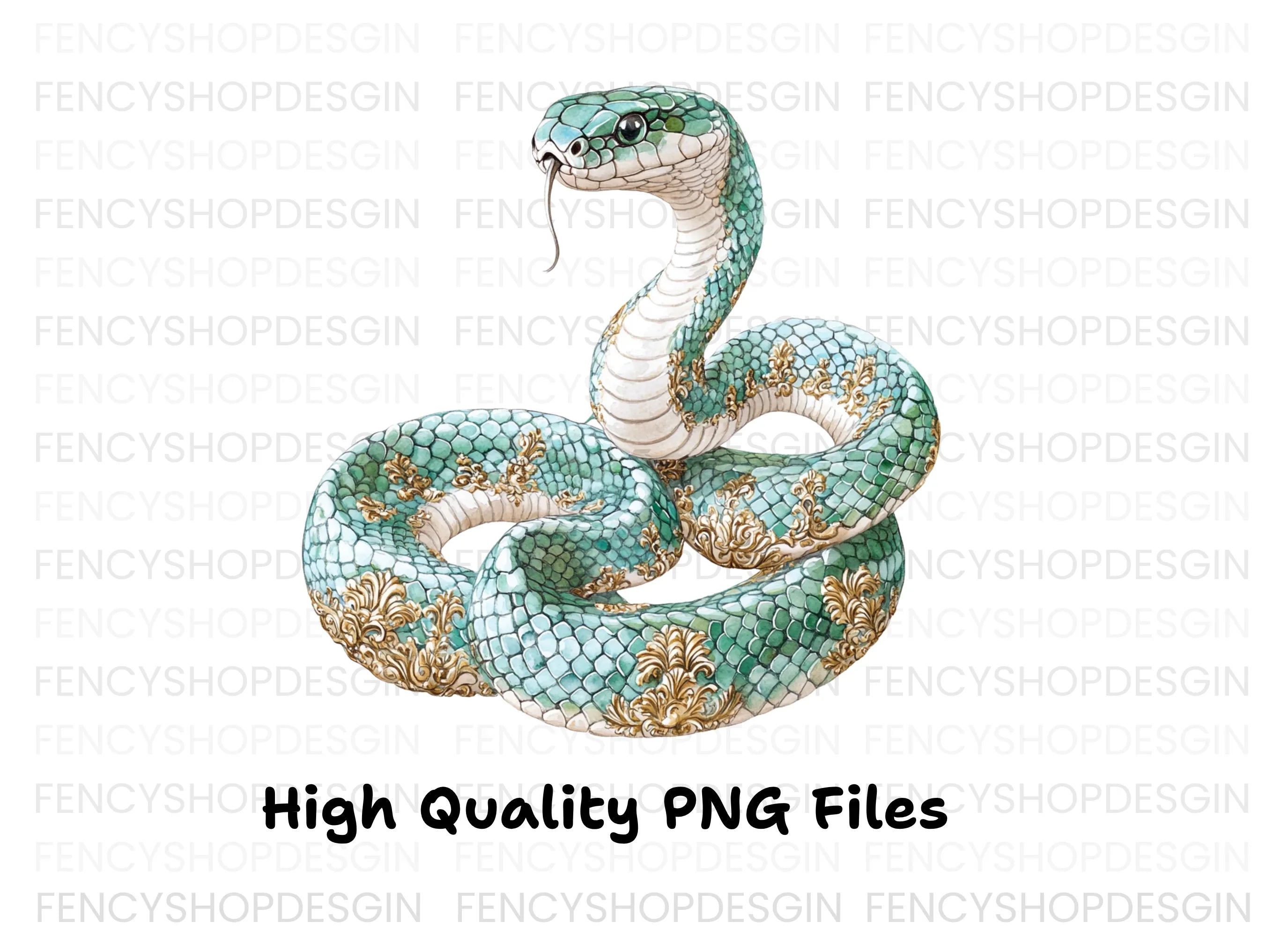 Elegant Teal Snake with Gold Ornaments Clipart Bundle