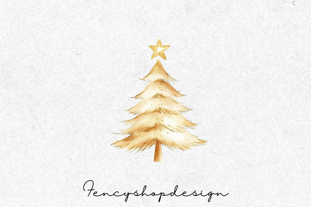 Elegant Gold and White Christmas Trees Clipart Bundle