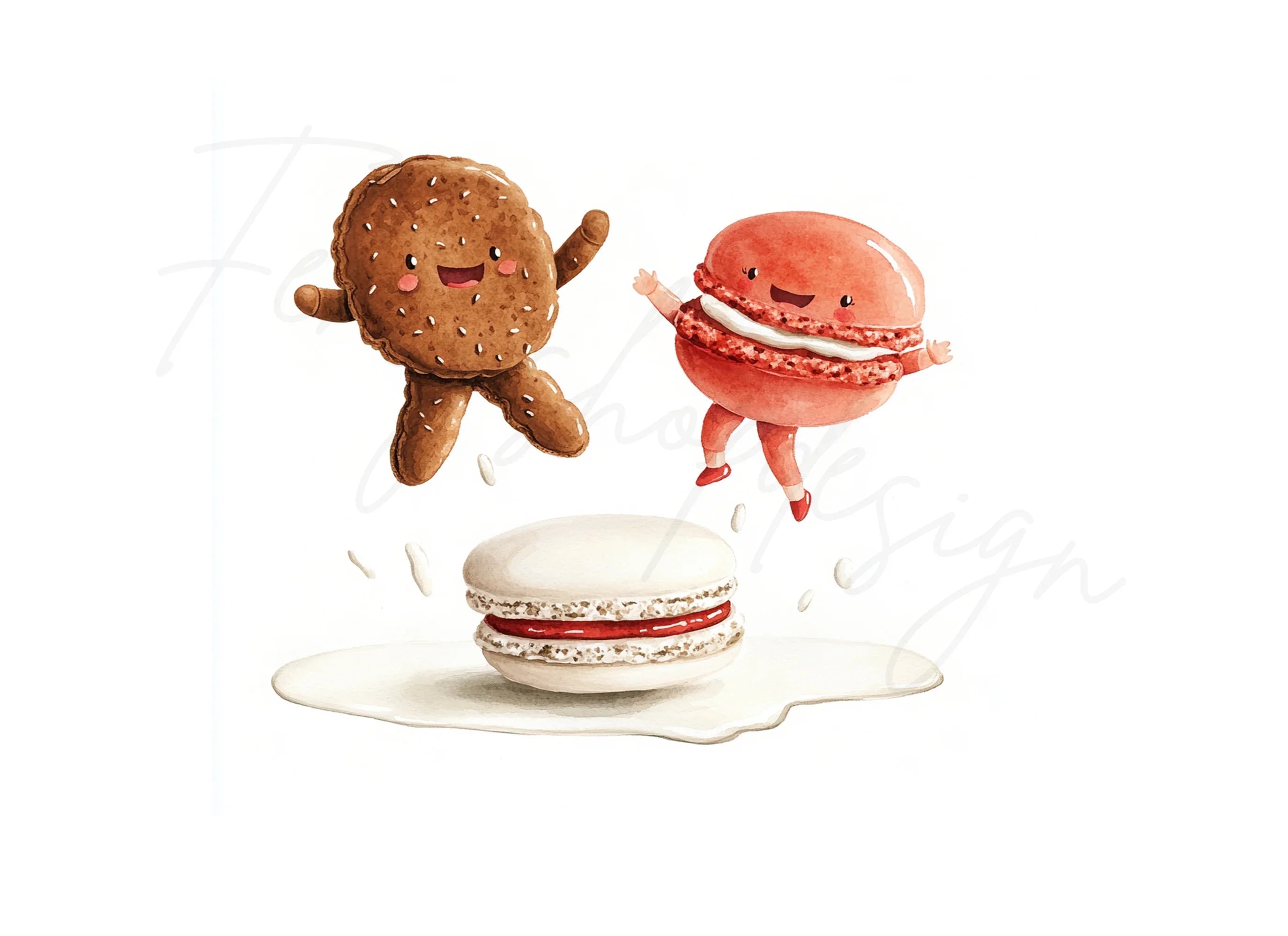 Cute Macaron and Cookie Friends Clipart Bundle