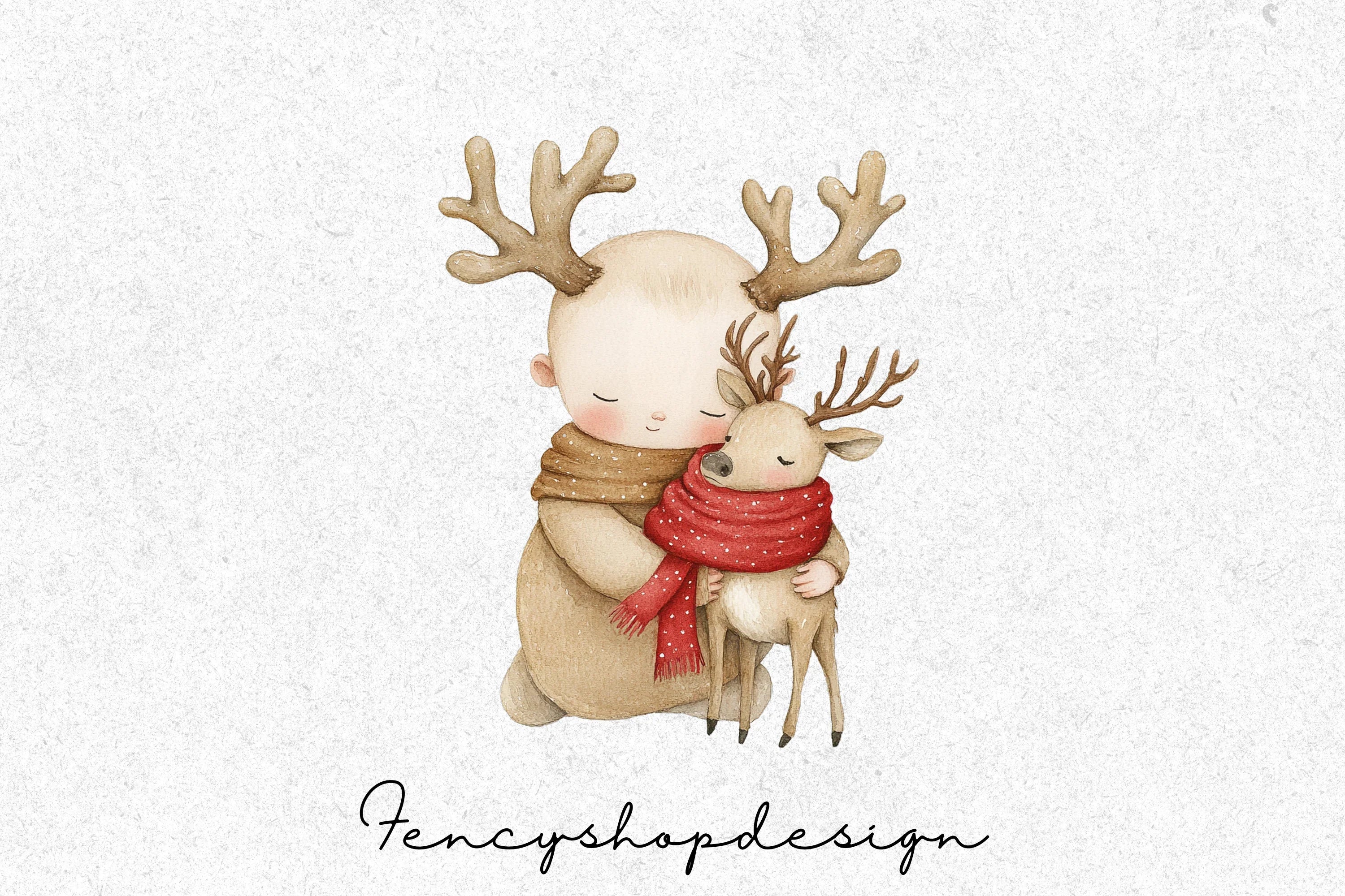 Cute Baby Reindeer Christmas Clipart Bundle