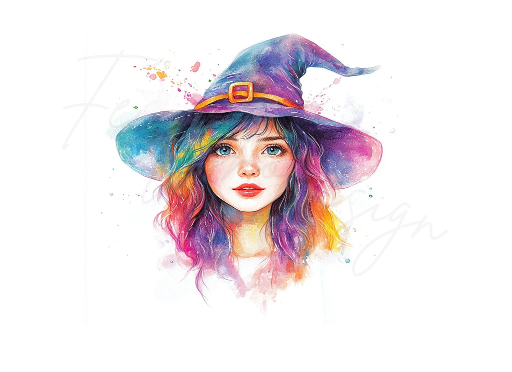 Vibrant Witch Hat Girls Clipart Bundle
