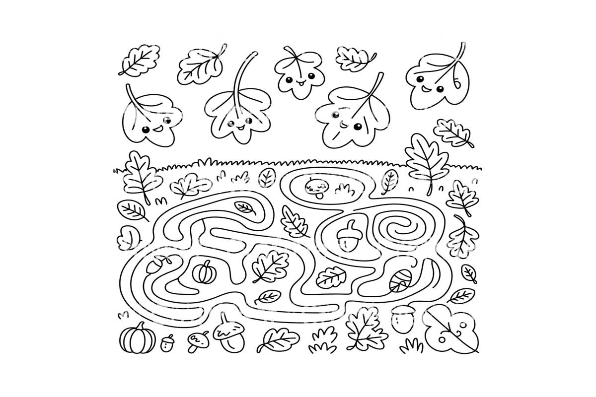 Cute Autumn Leaves Maze Coloring Books