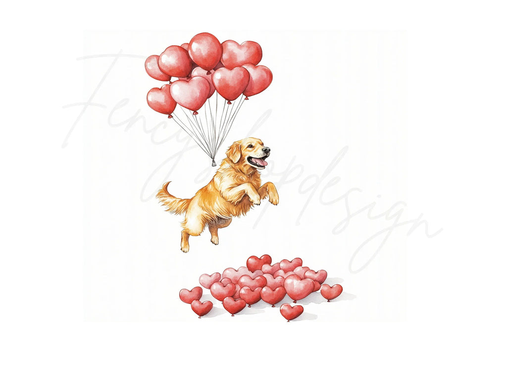 Golden Retriever Heart Balloons Clipart Bundle