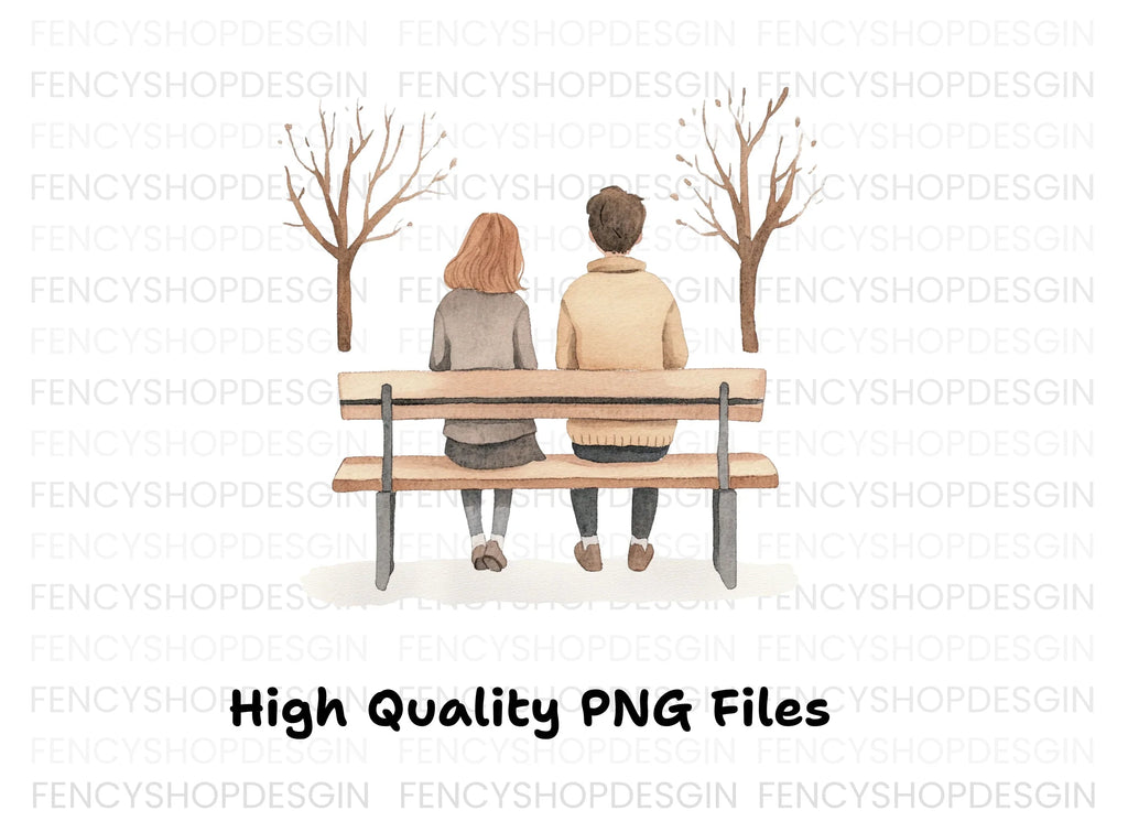 Couple on Bench Winter Scene Clipart Bundle