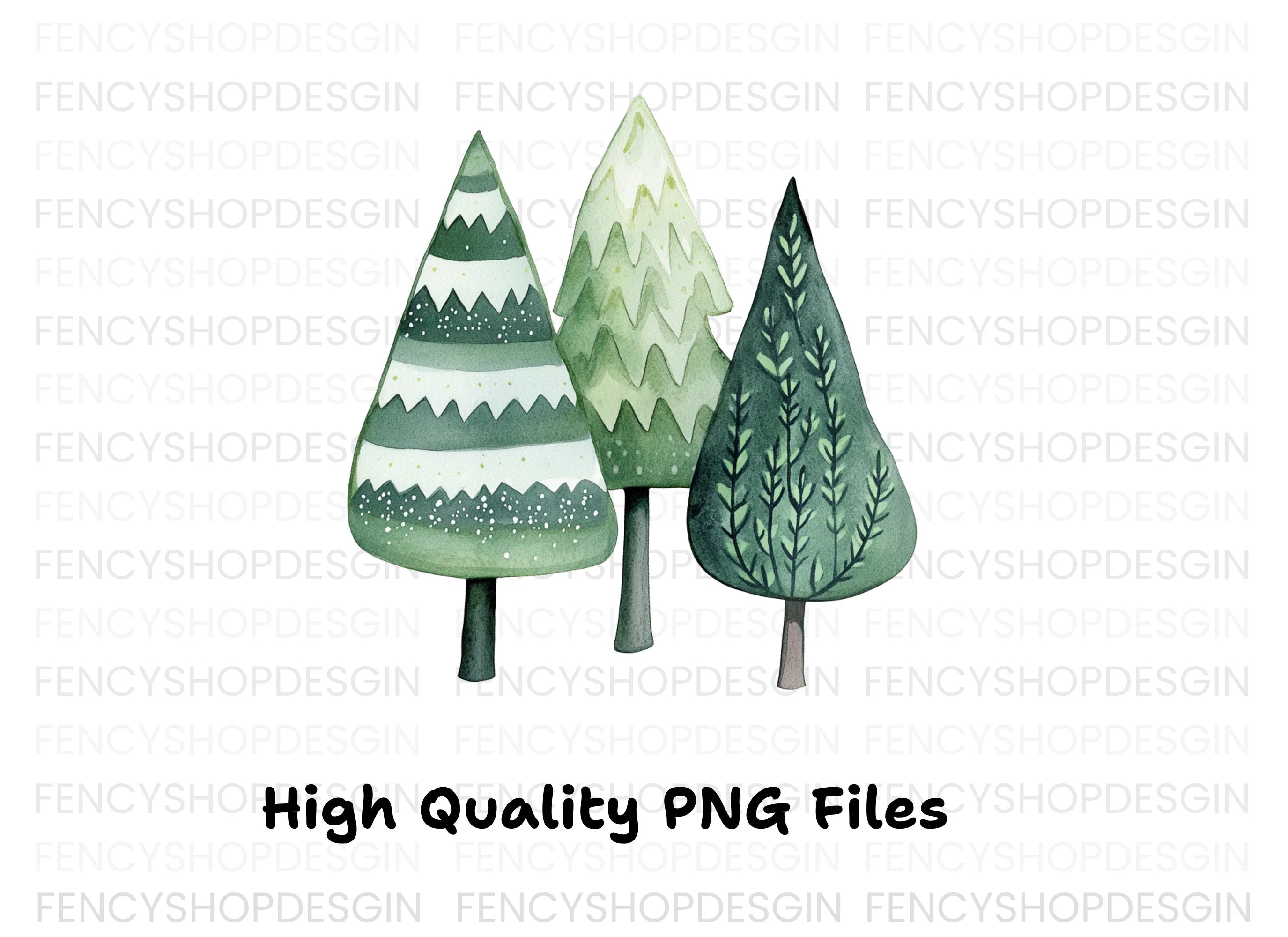 Winter Forest Tree Clipart Bundle