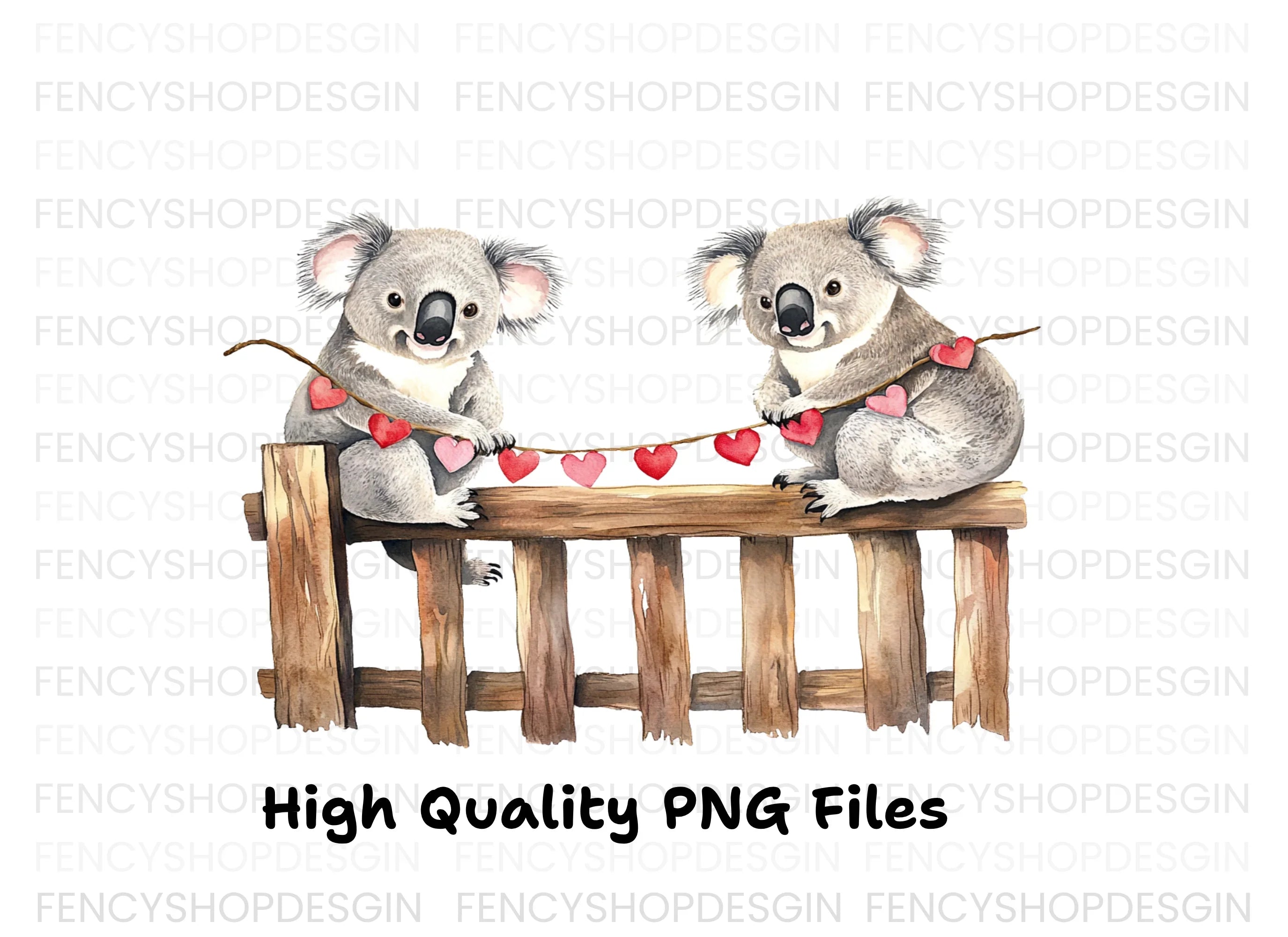 Koalas on Fence with Heart Garland Clipart Bundle