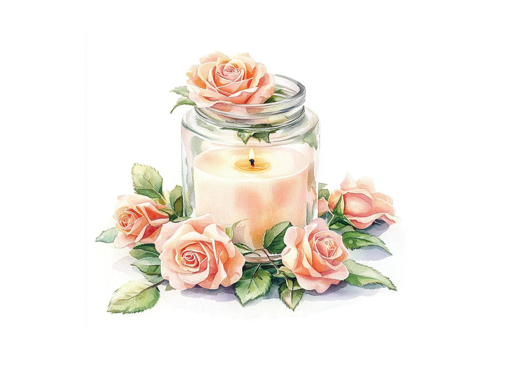 Pink Roses Candle Clipart Bundle