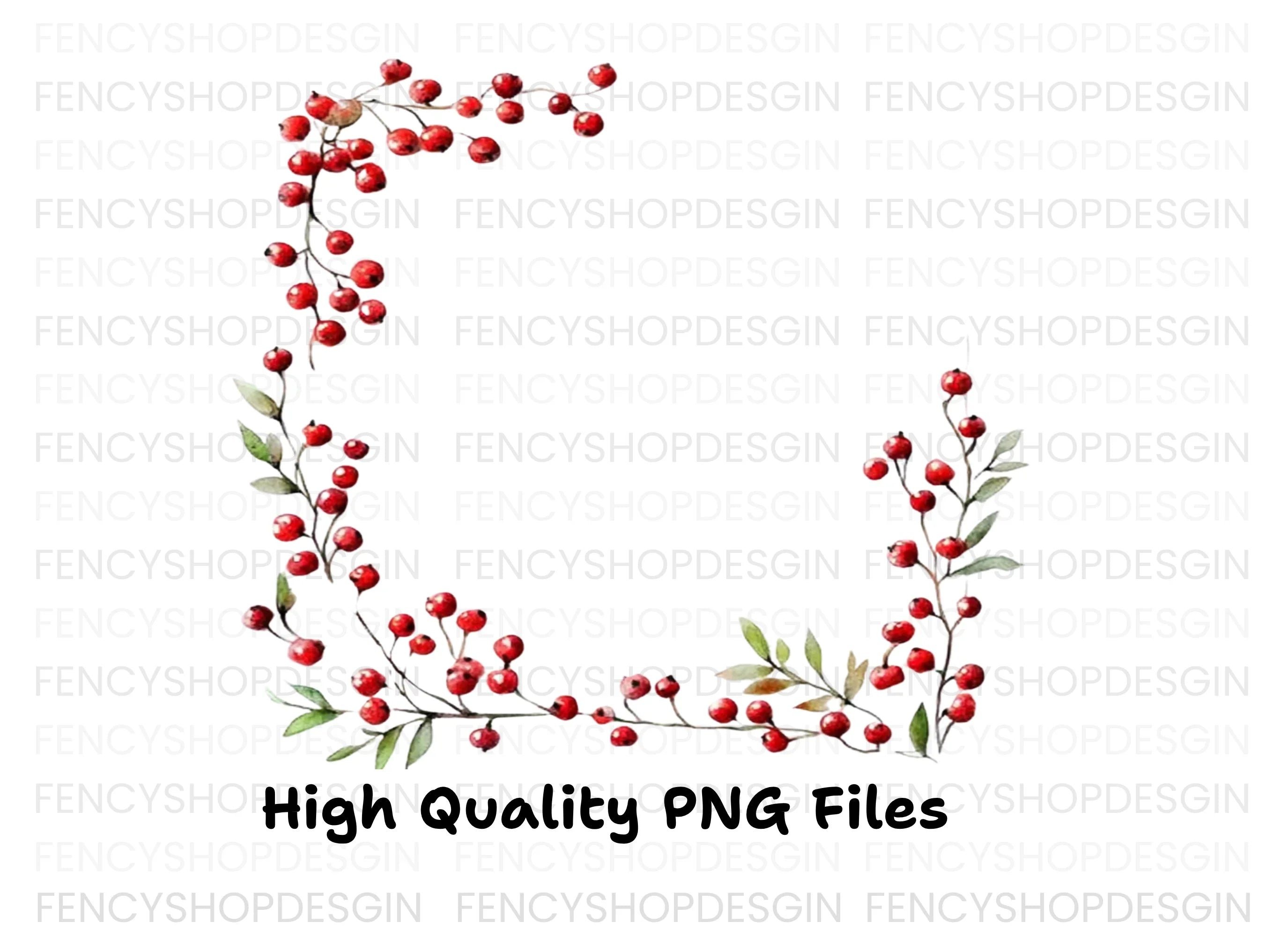 Red Berry Leaf Frames Clipart Bundle