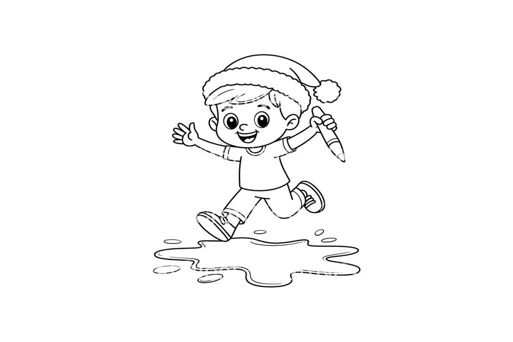 Boy Jumping in Puddle Coloring Books