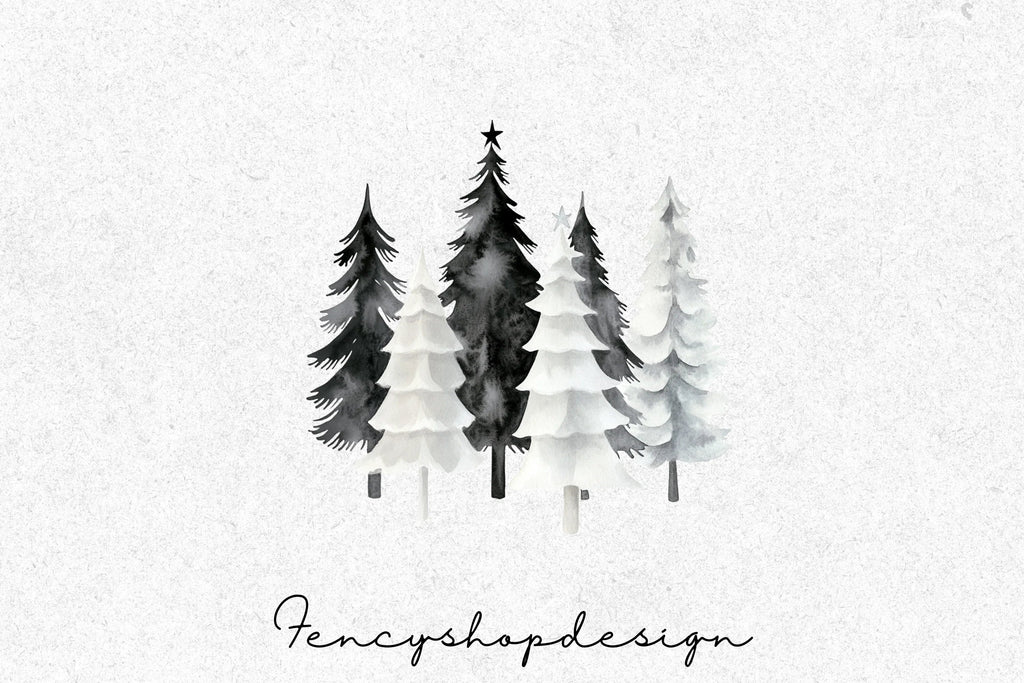 Winter Forest Tree Clipart Bundle