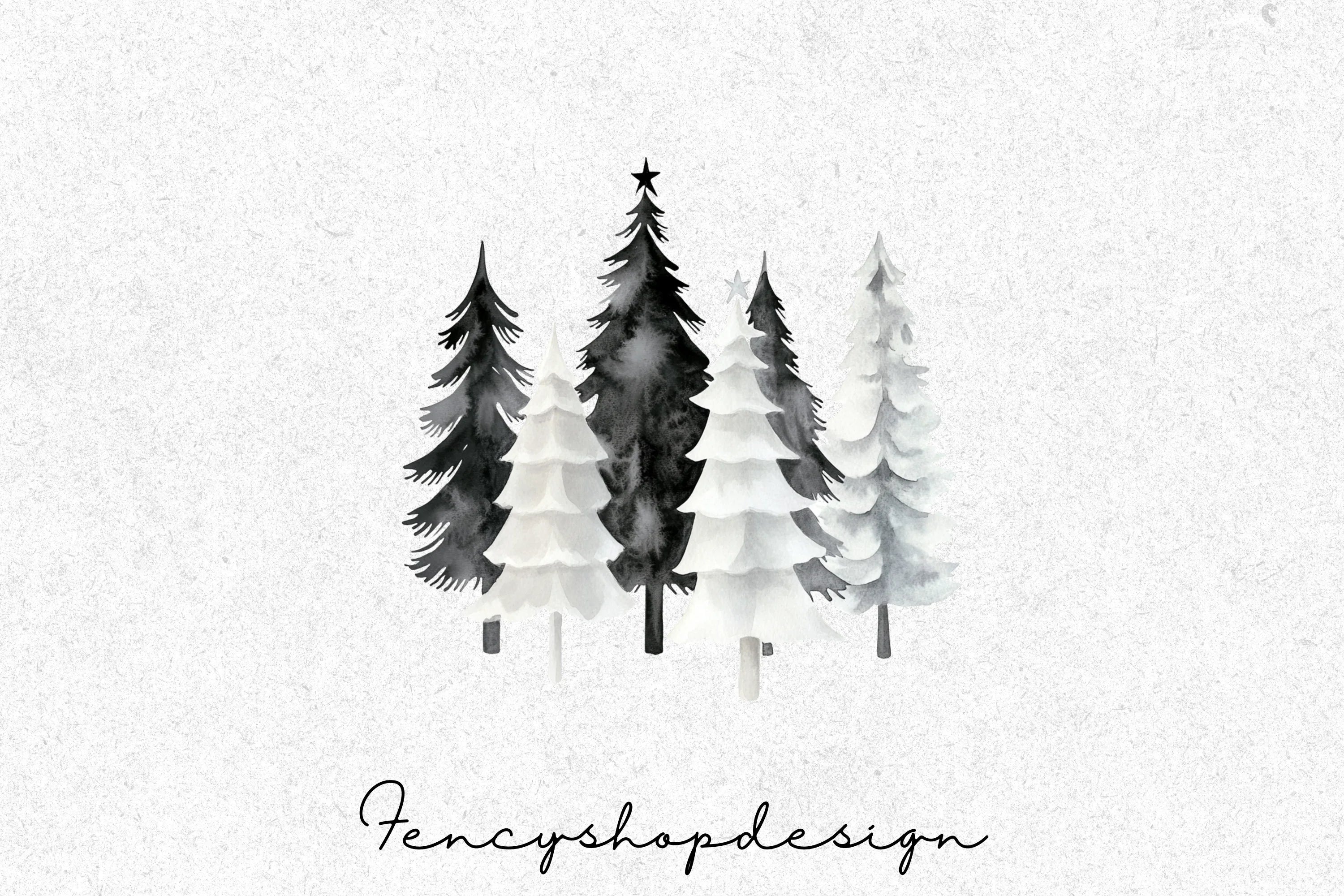 Winter Forest Tree Clipart Bundle
