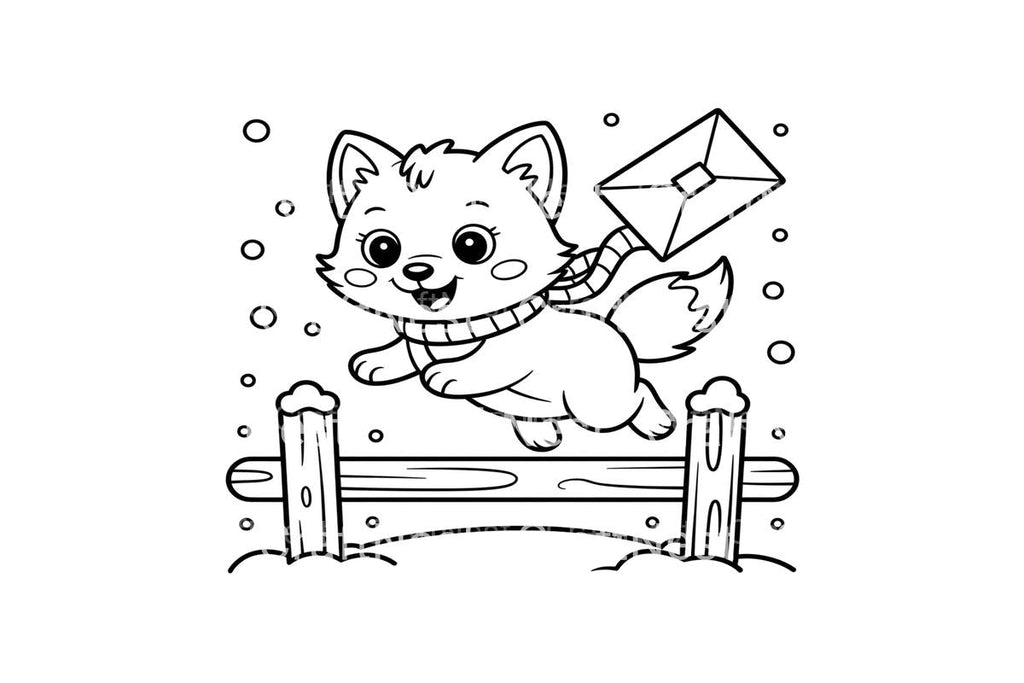 Cute Fox Winter Mail Delivery Coloring Books