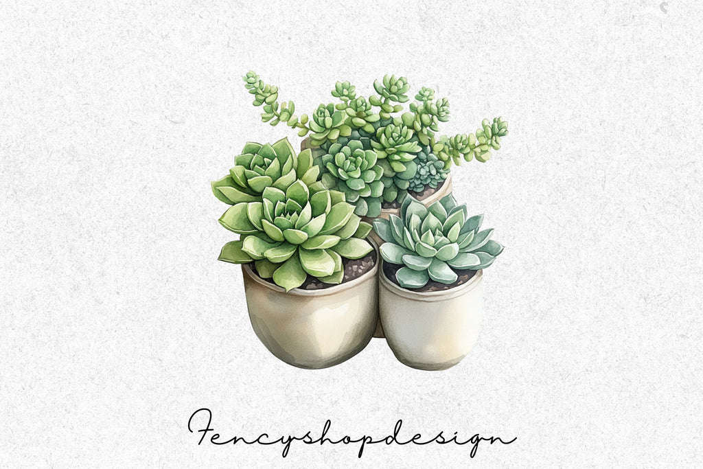 Succulent Potted Plants Clipart Bundle