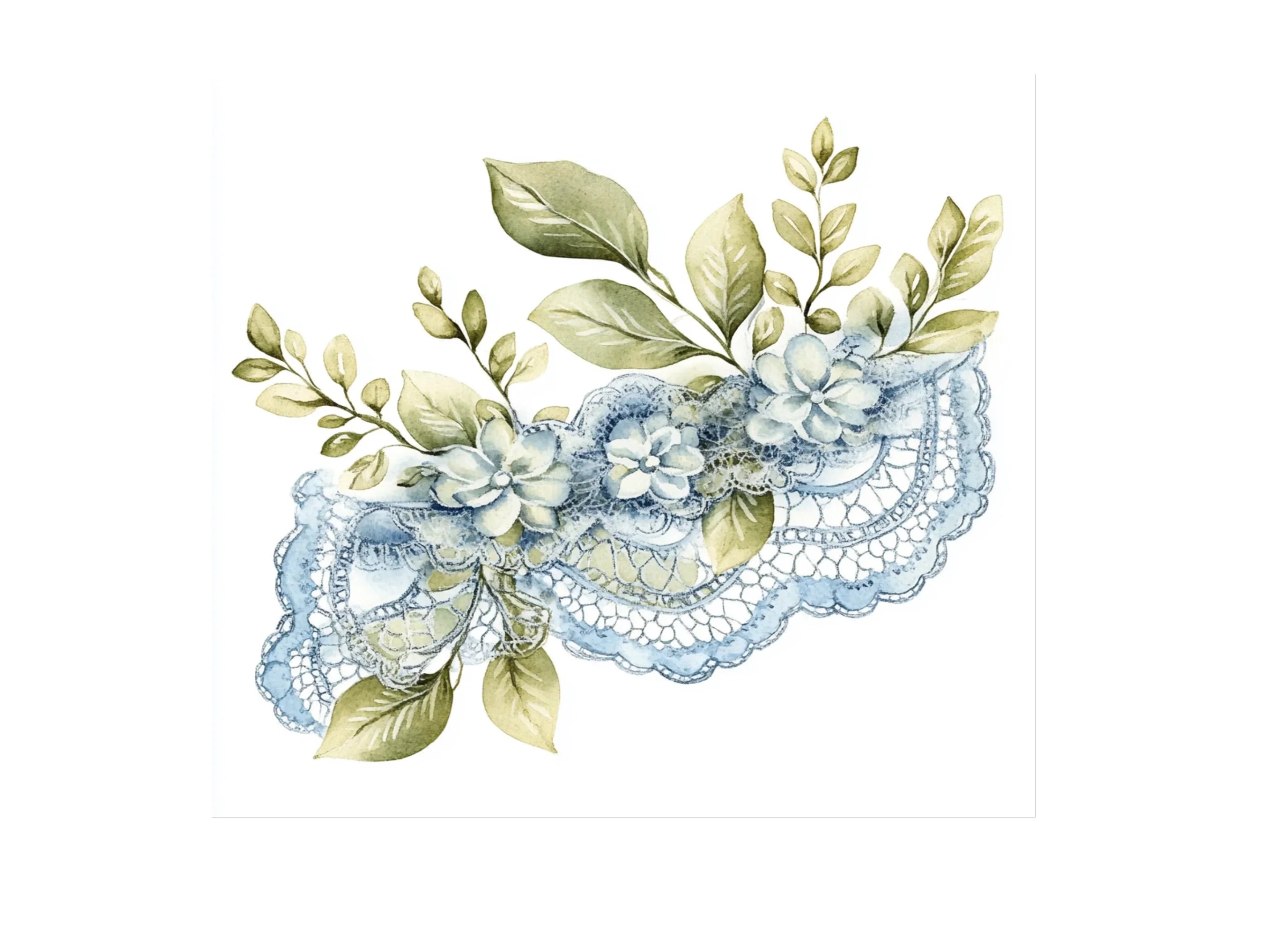Green Leaves and Blue Lace Clipart Bundle
