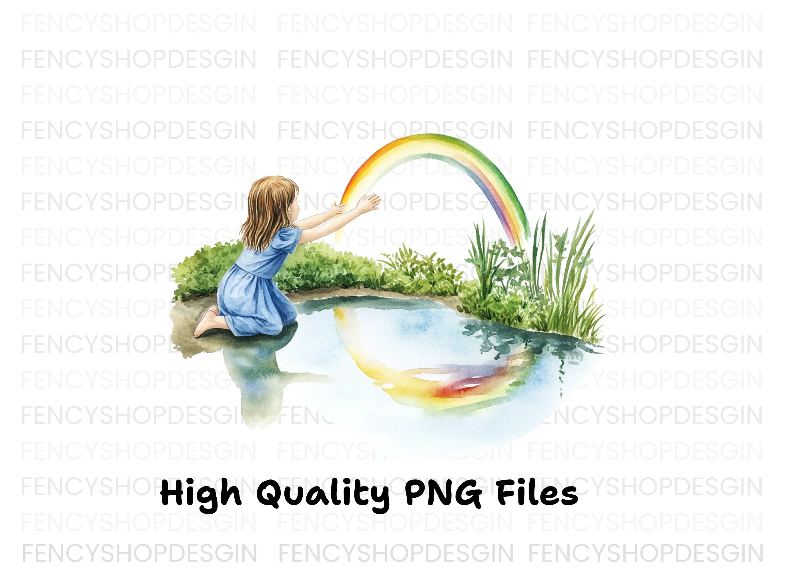 Girl Reaching for Rainbow Clipart Bundle
