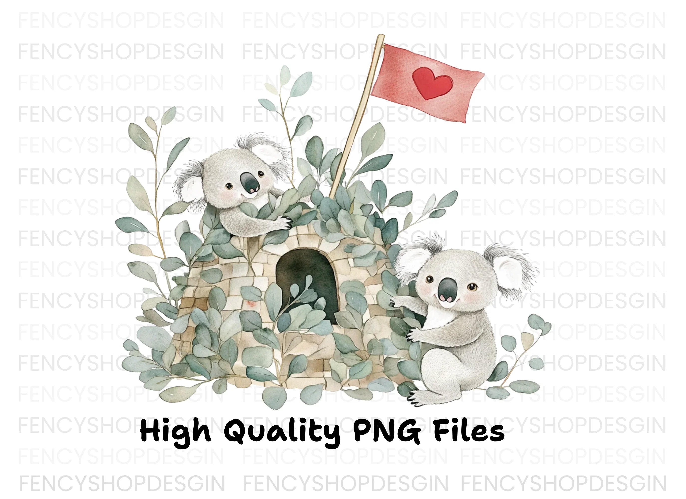 Koalas in Eucalyptus Huts Clipart Bundle