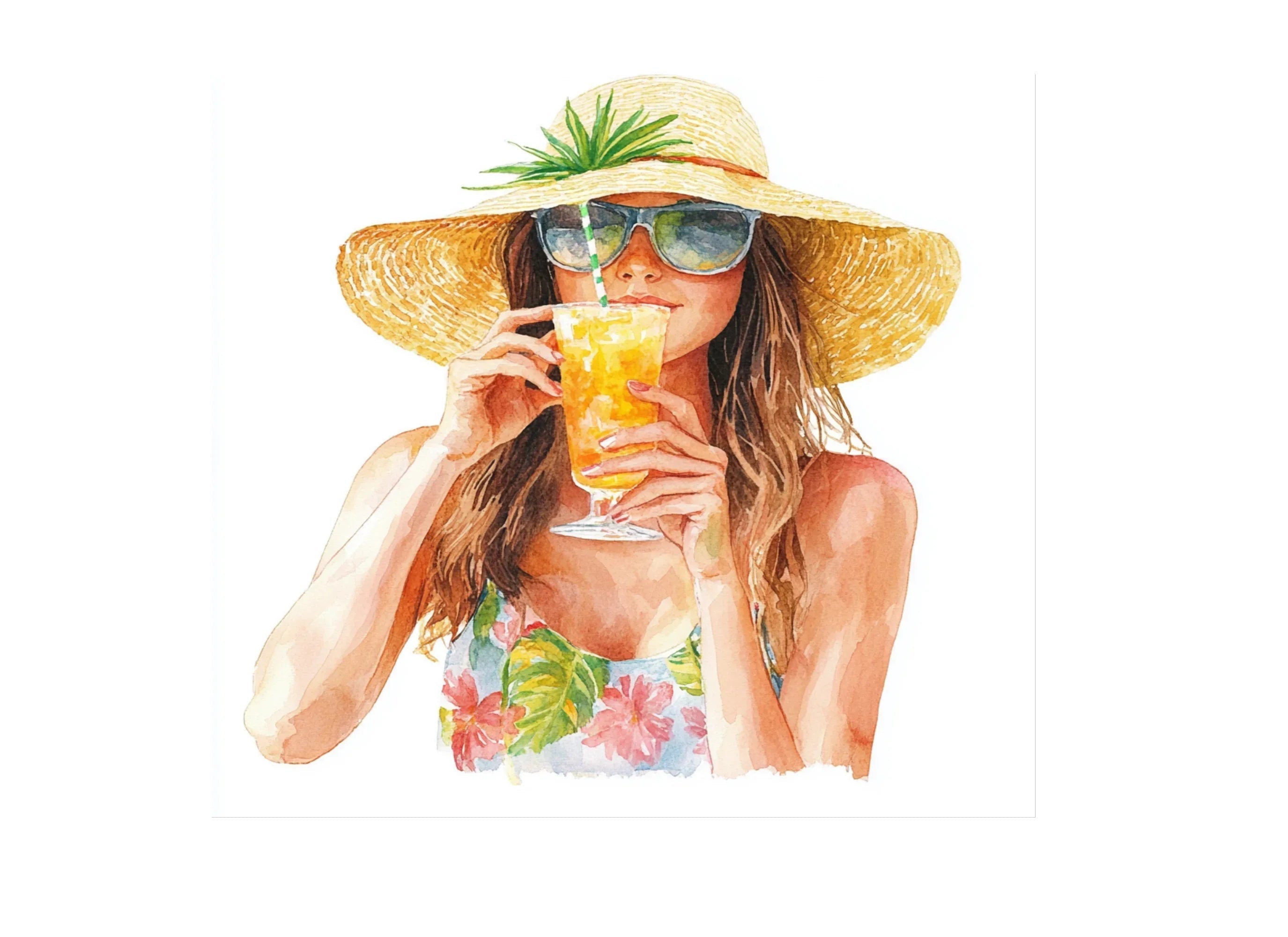 Summer Girls Drinking Cocktails Clipart Bundle