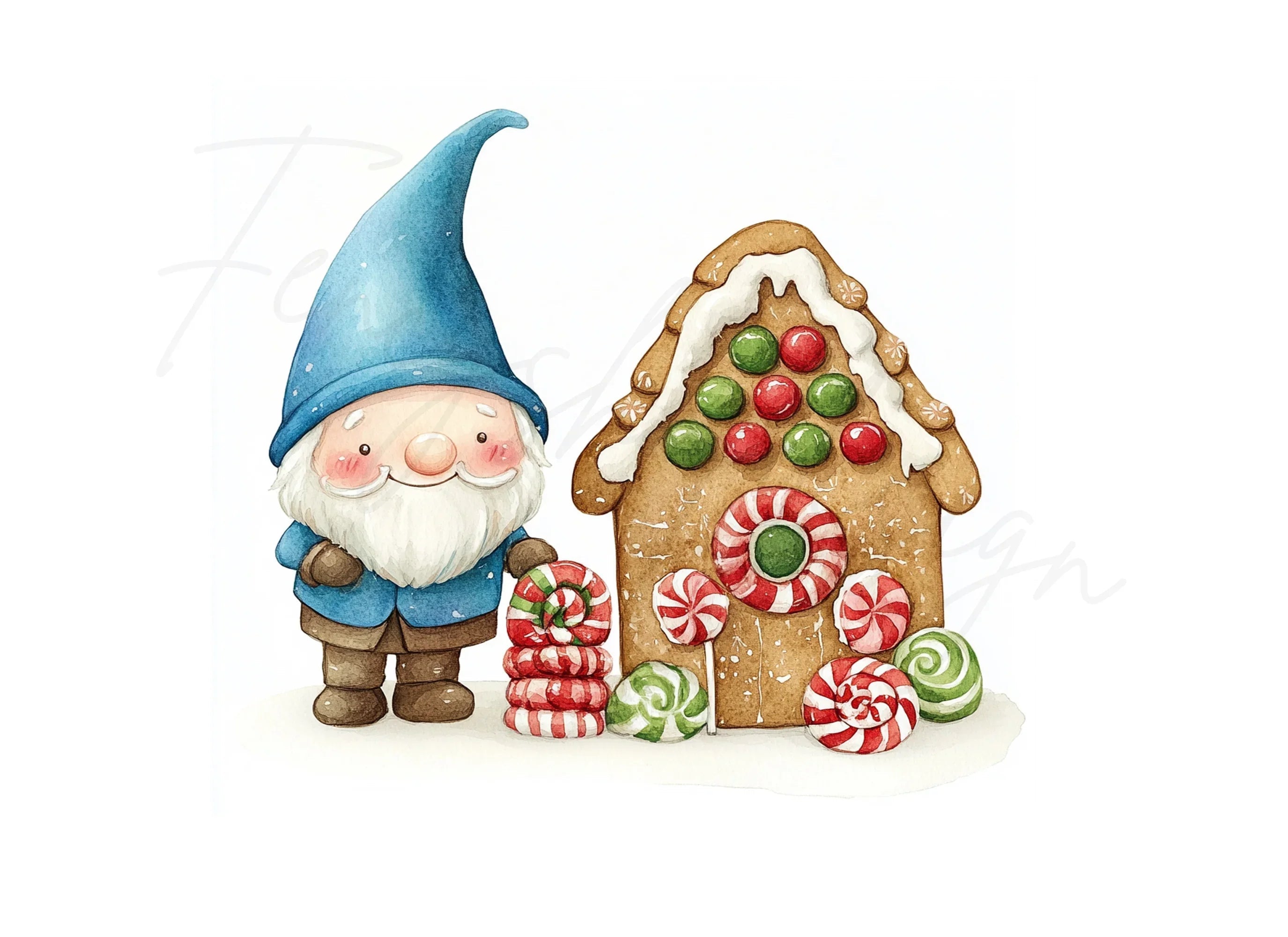Christmas Gnomes Gingerbread Houses Clipart Bundle
