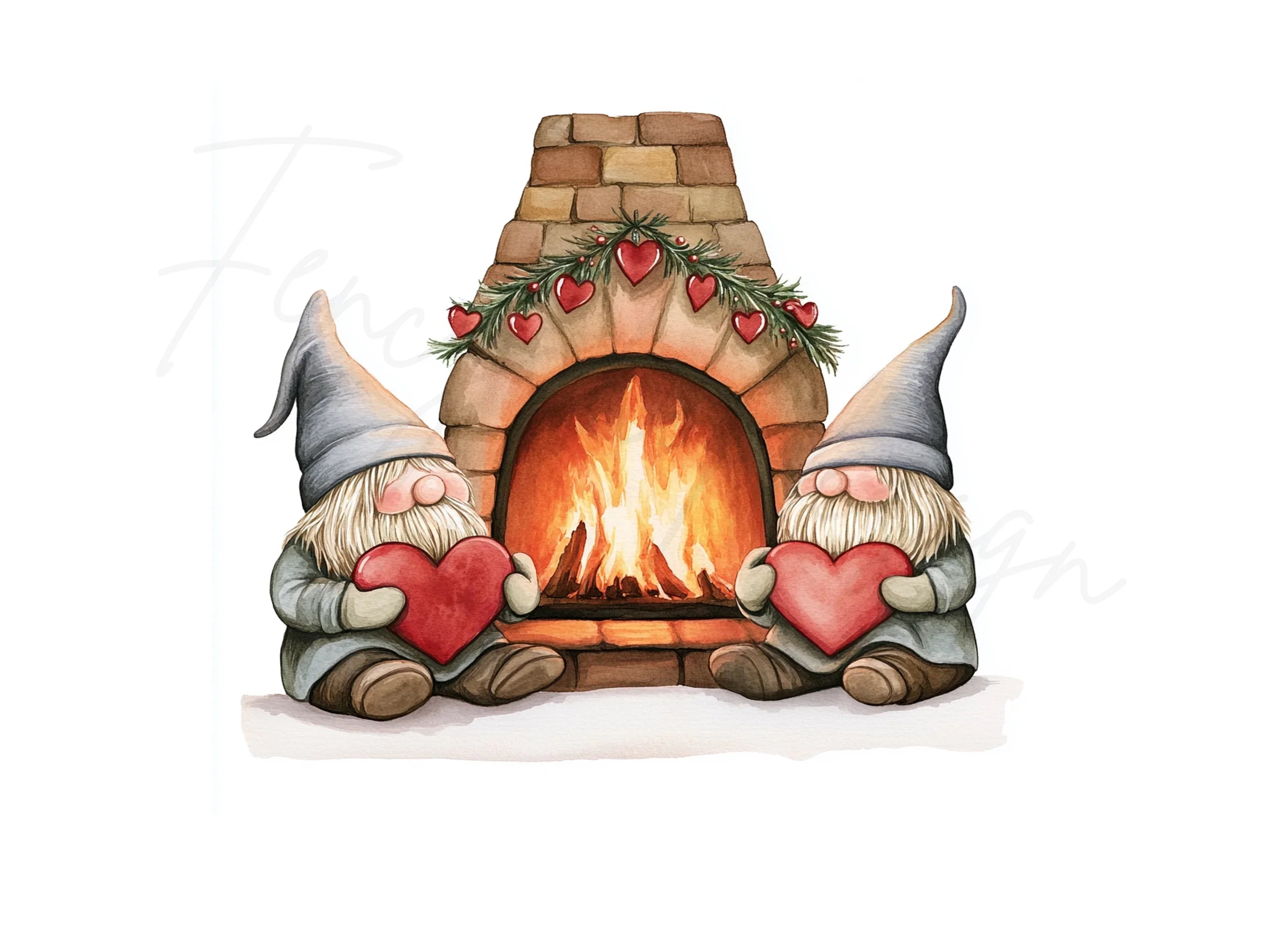 Gnomes by Fireplace Clipart Bundle