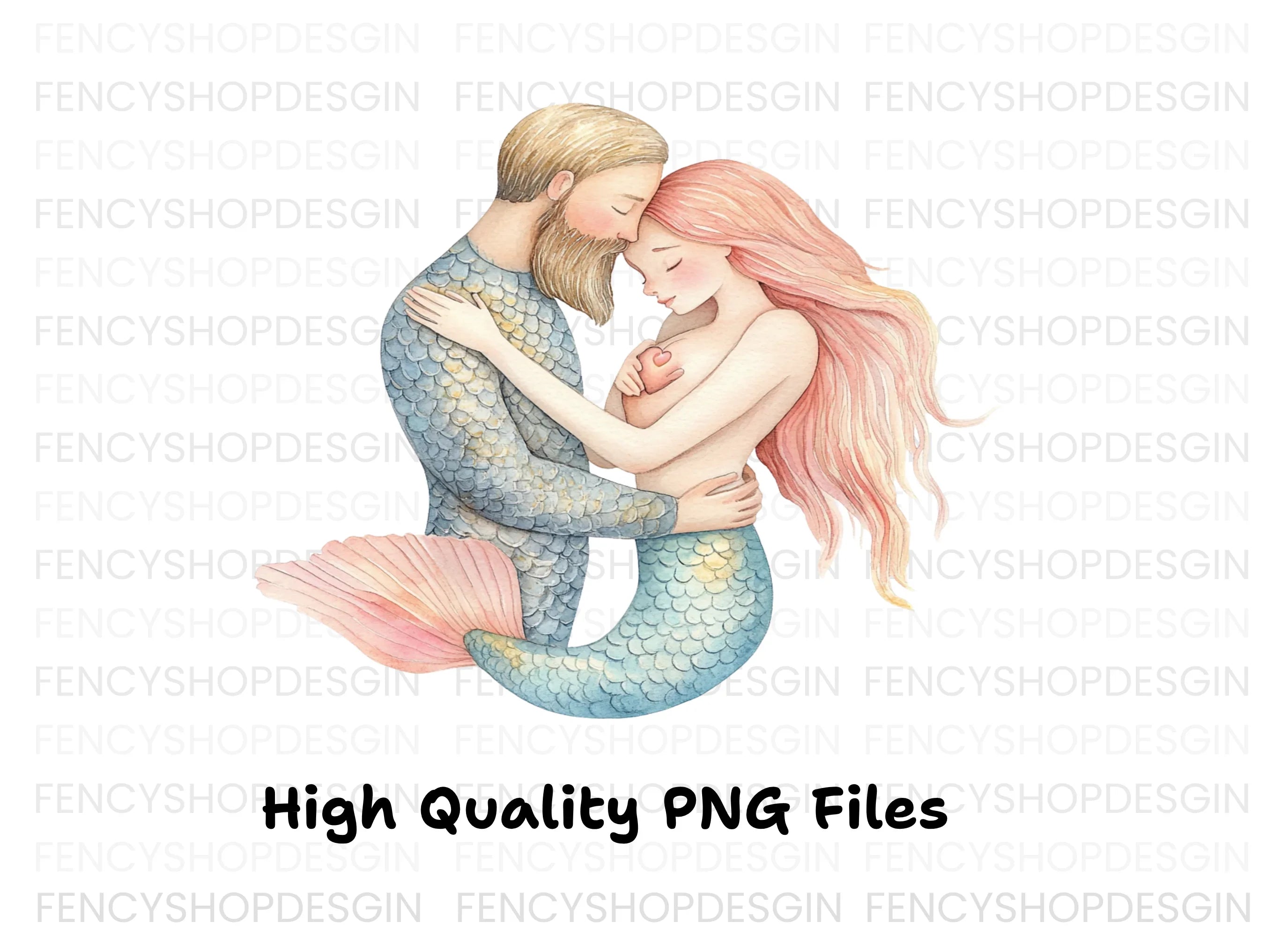 Mermaid Couple Love Hug Clipart Bundle
