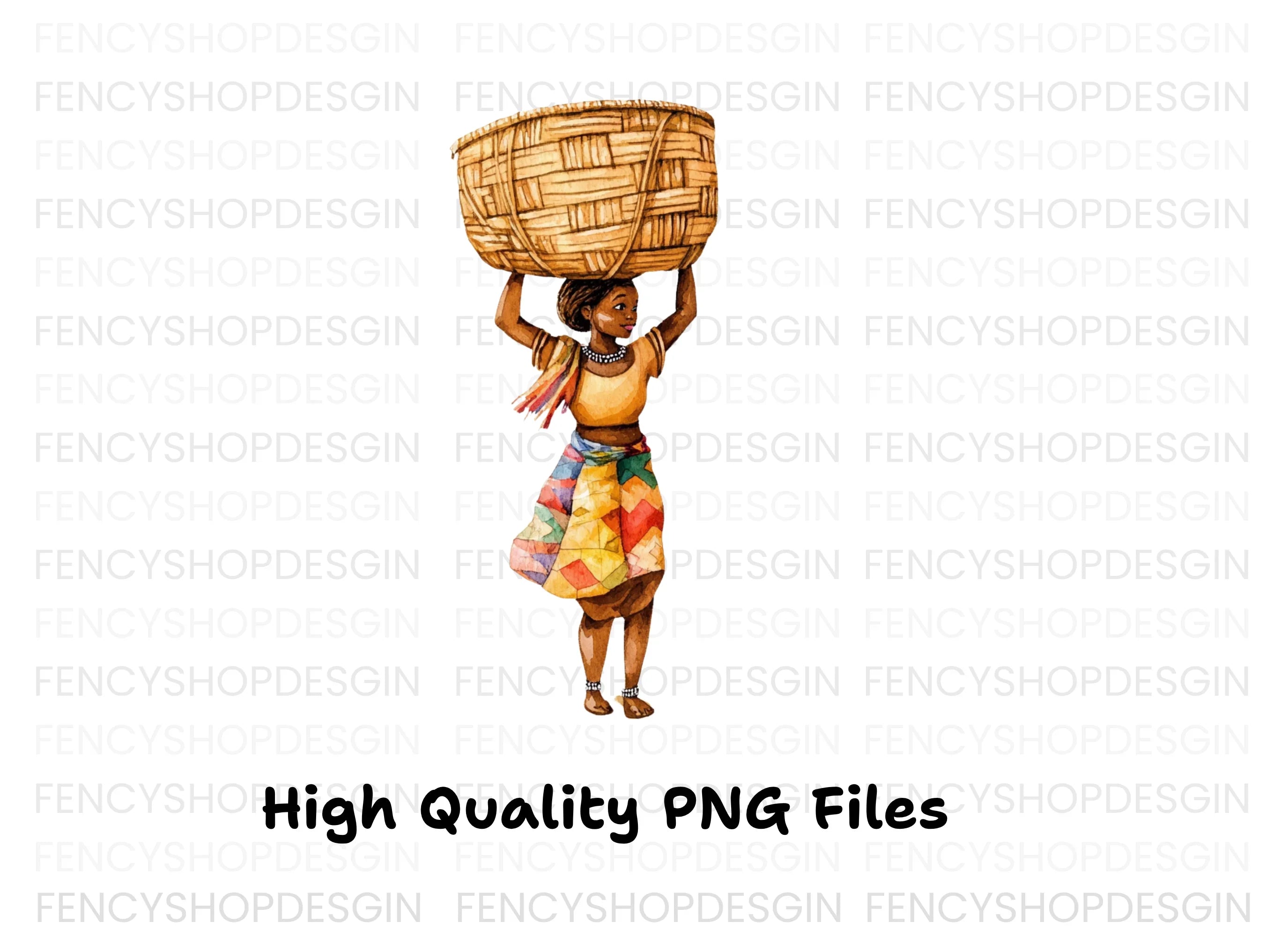 Body Woman with Basket on Head Clipart Bundle