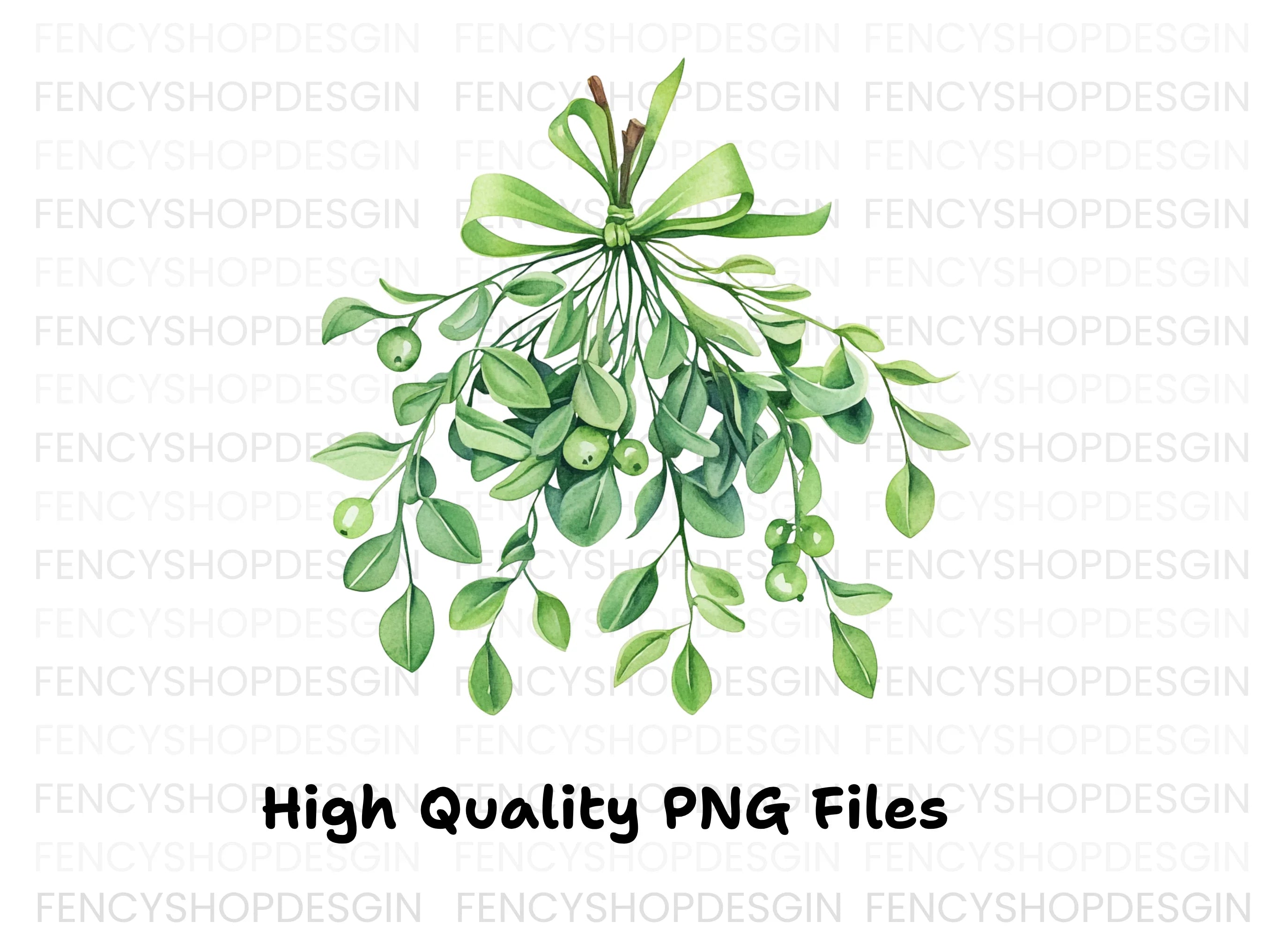 Green Mistletoe with Berries Clipart Bundle