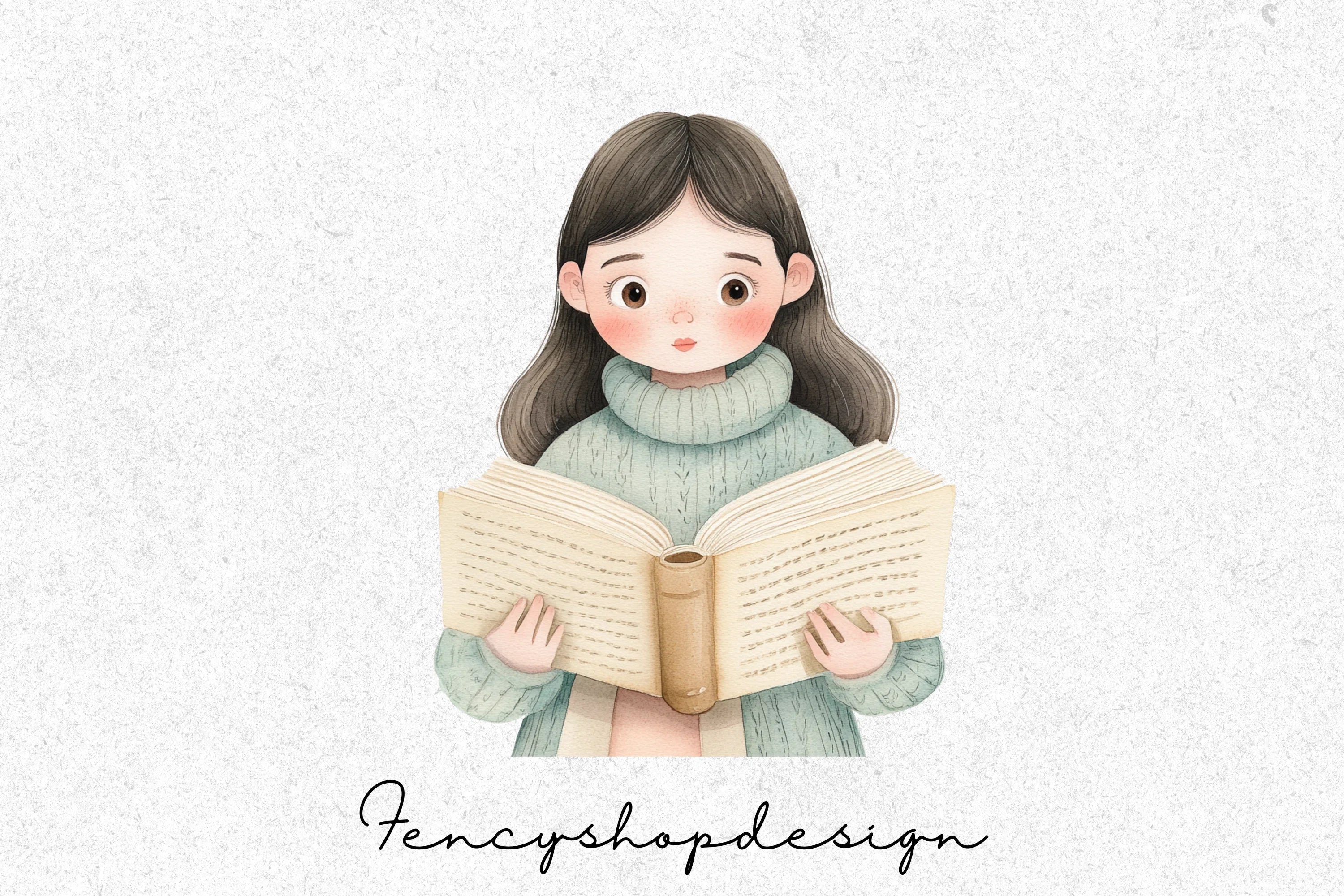 Cozy Girls Reading Books Clipart Bundle