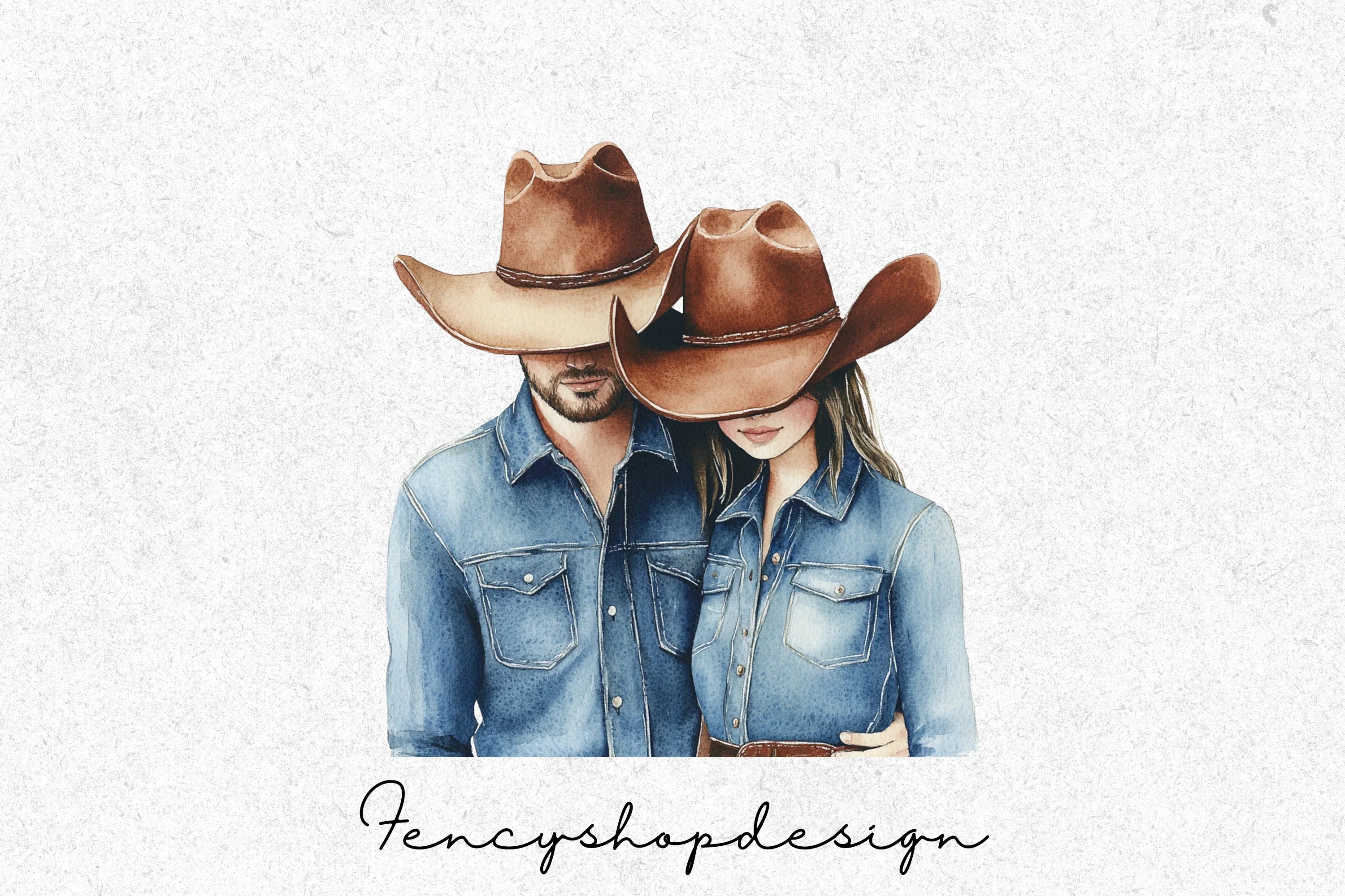 Rustic Cowboy Cowgirl Couple Clipart Bundle
