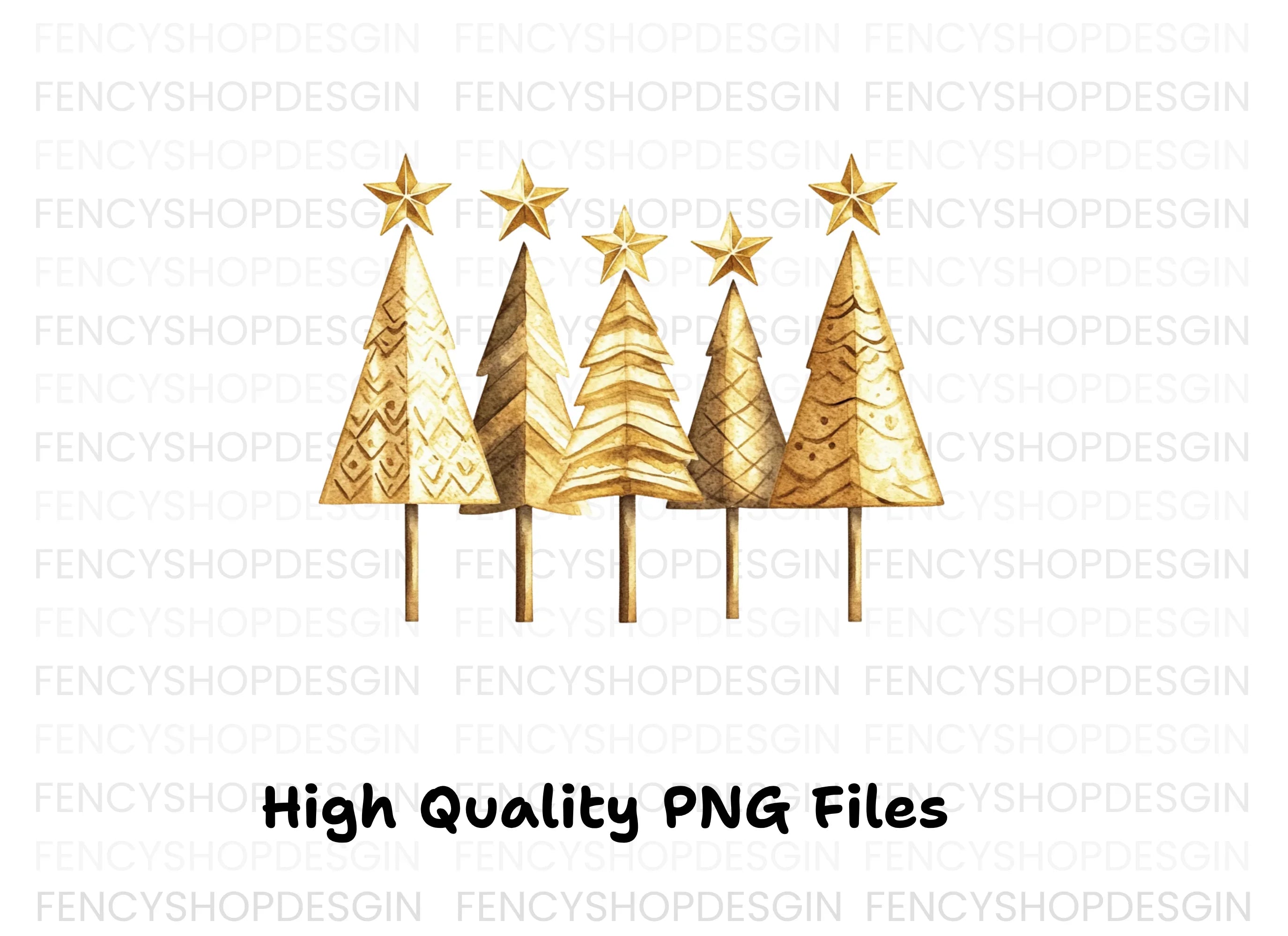 Golden Christmas Trees Clipart Bundle