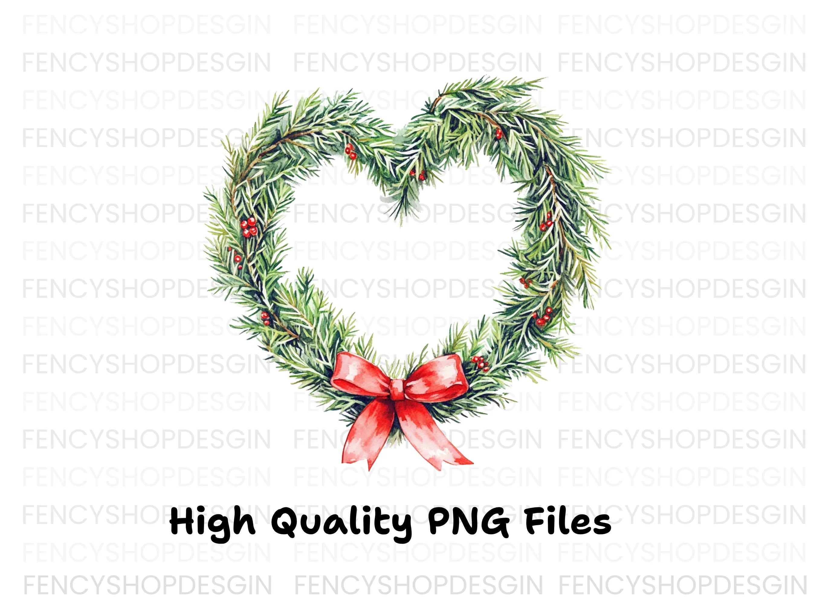 Christmas Heart Wreaths Clipart Bundle