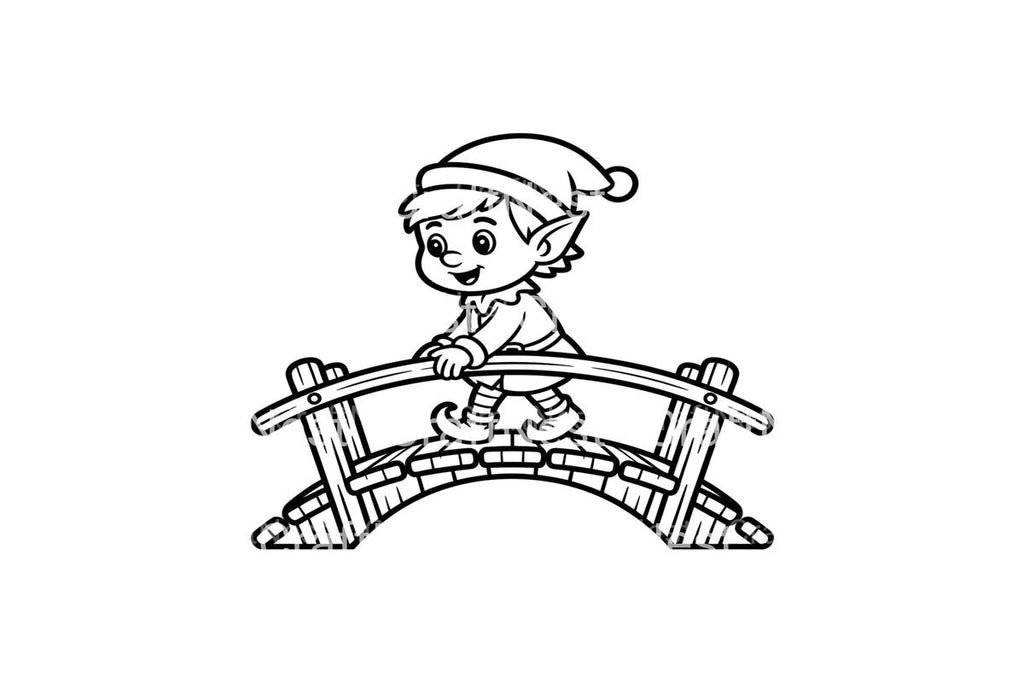 Cute Elf Crossing Bridge Coloring Books