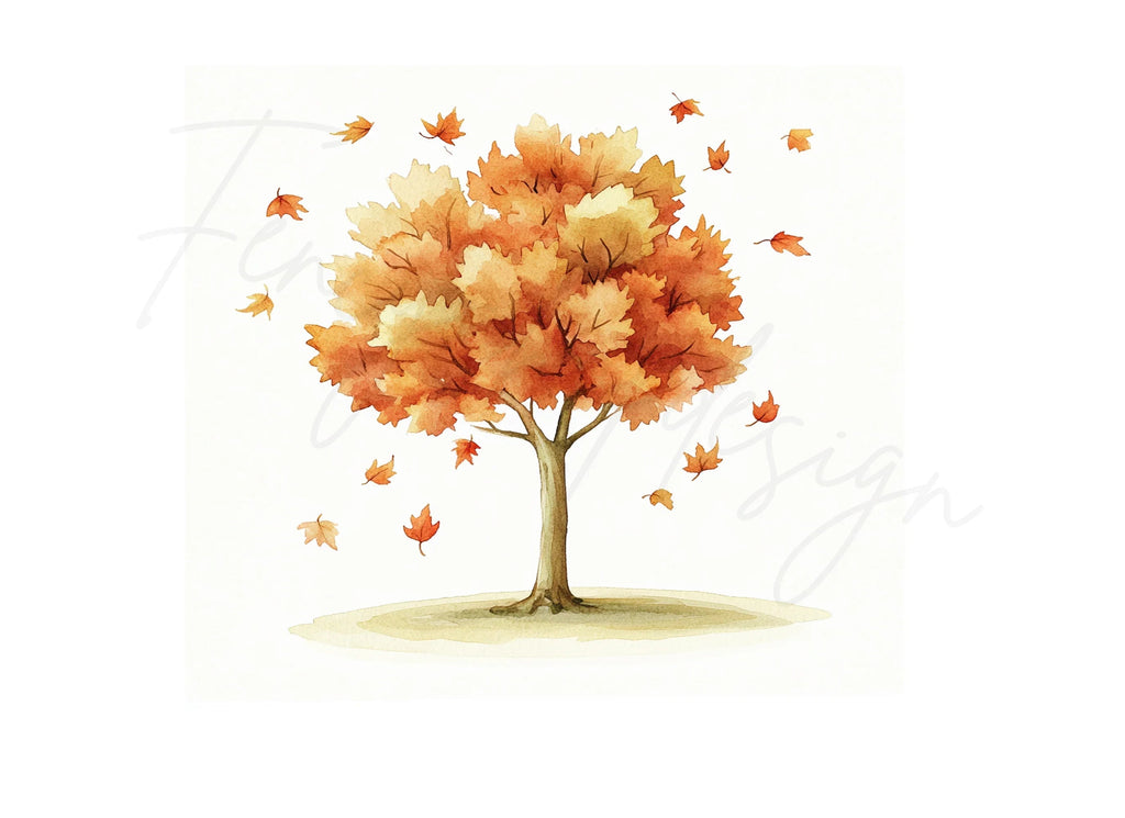 Autumn Trees with Falling Leaves Clipart Bundle