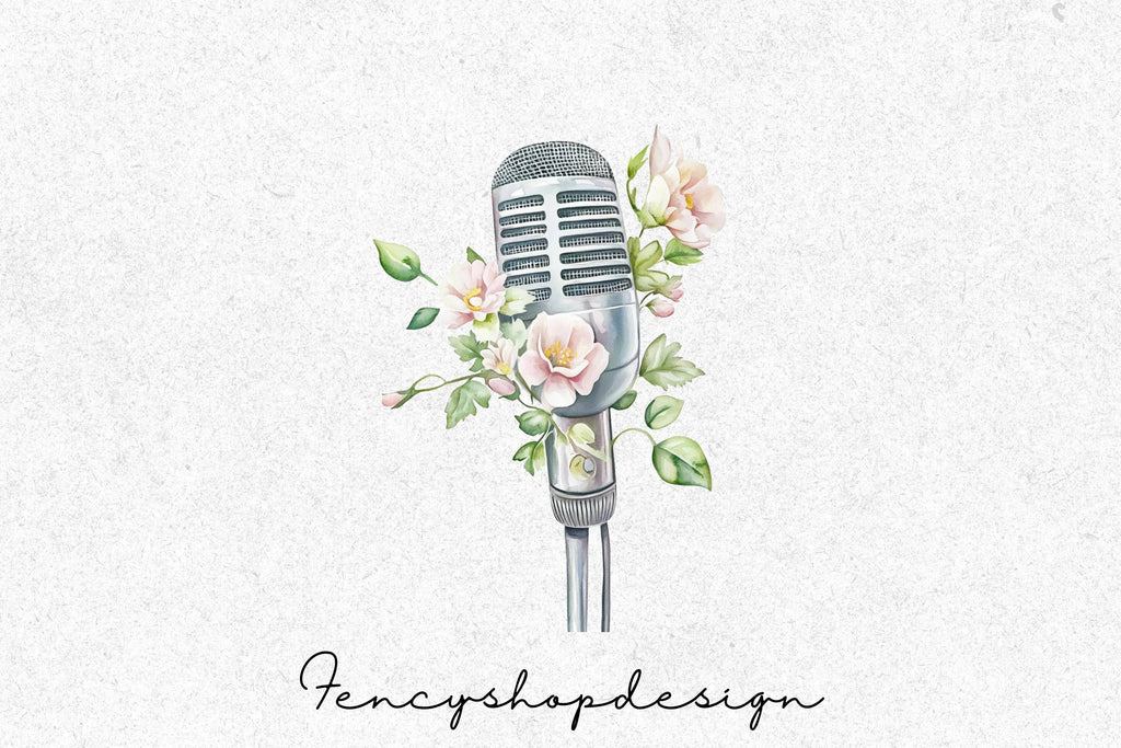 Floral Vintage Microphone Clipart Bundle