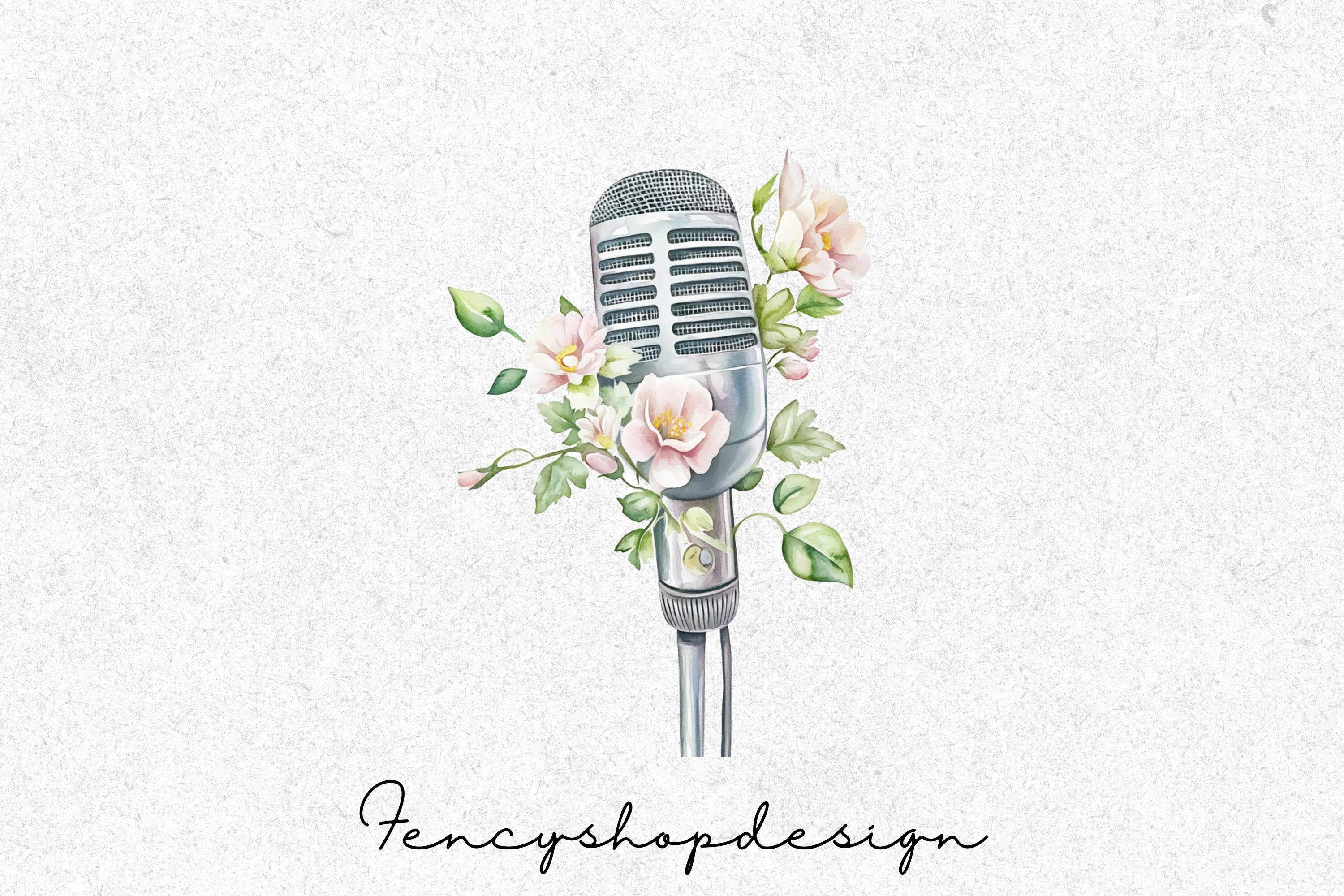 Floral Vintage Microphone Clipart Bundle