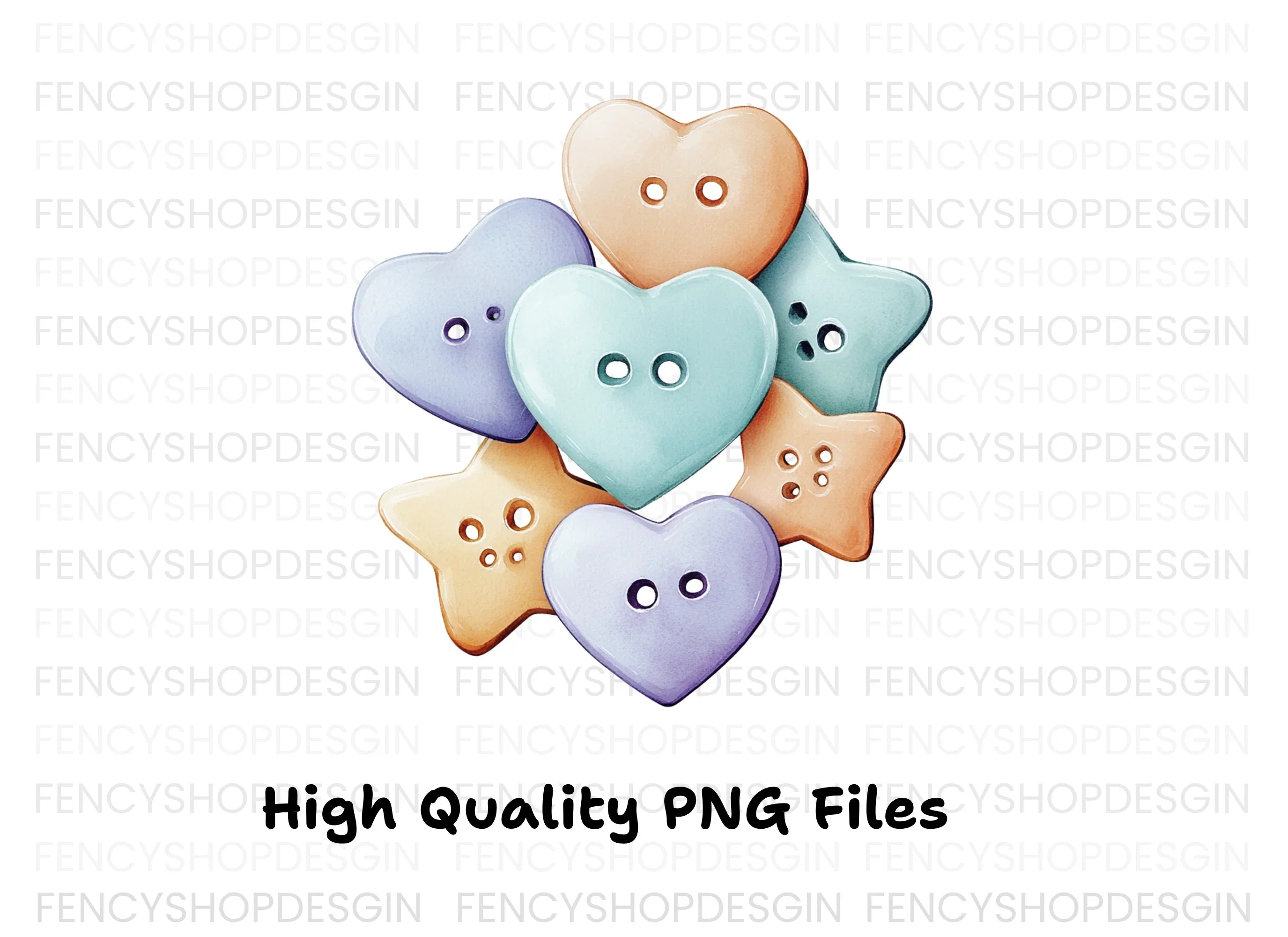 Cute Pastel Heart and Star Buttons Clipart Bundle