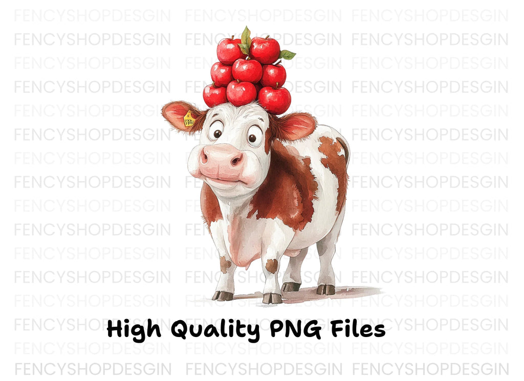 Funny Cow with Apple Stack Clipart Bundle