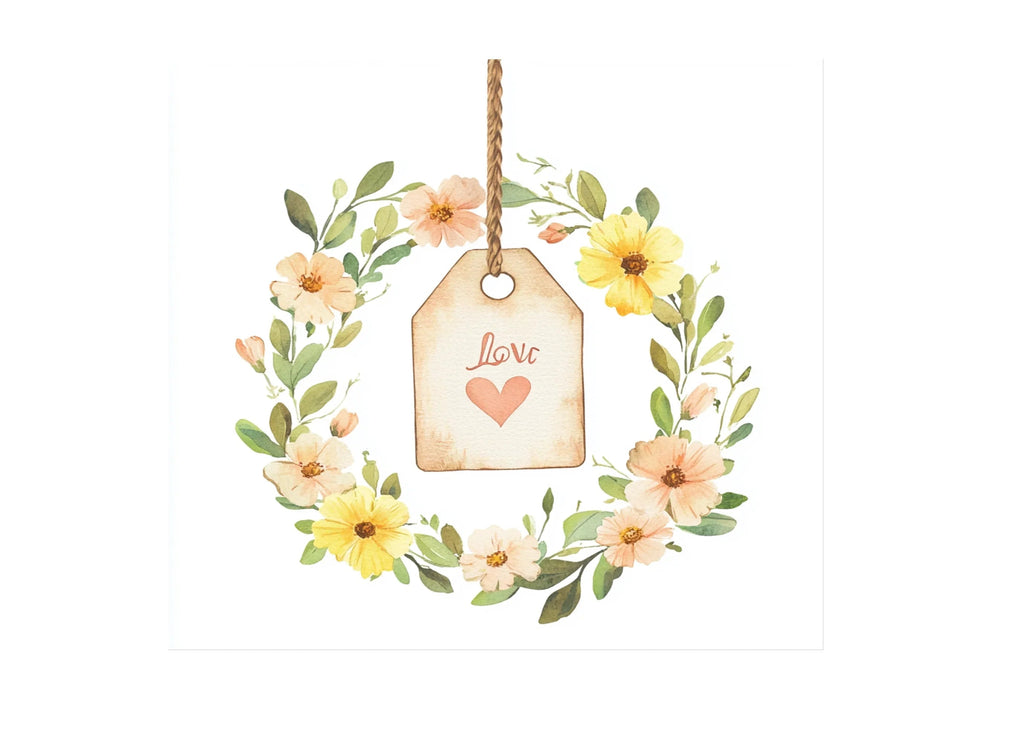 Floral Wreath Heart Tag Clipart Bundle